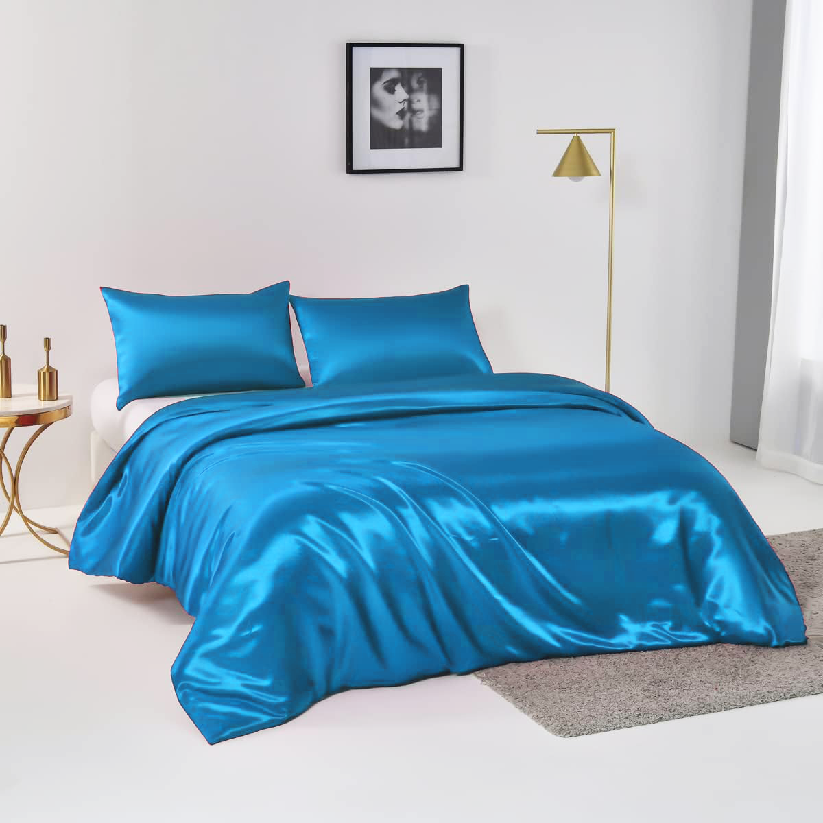 Satin Quilt cover Set Hotel 3 Pieces Quilt cover with Pillowcase, Art Silk Bedding Set-Luxury Soft Silky pillowcase for Hair and Skin, Similar to Silk Duvet/Donna Cover Set- 3 Pieces(Super King,Ocean)