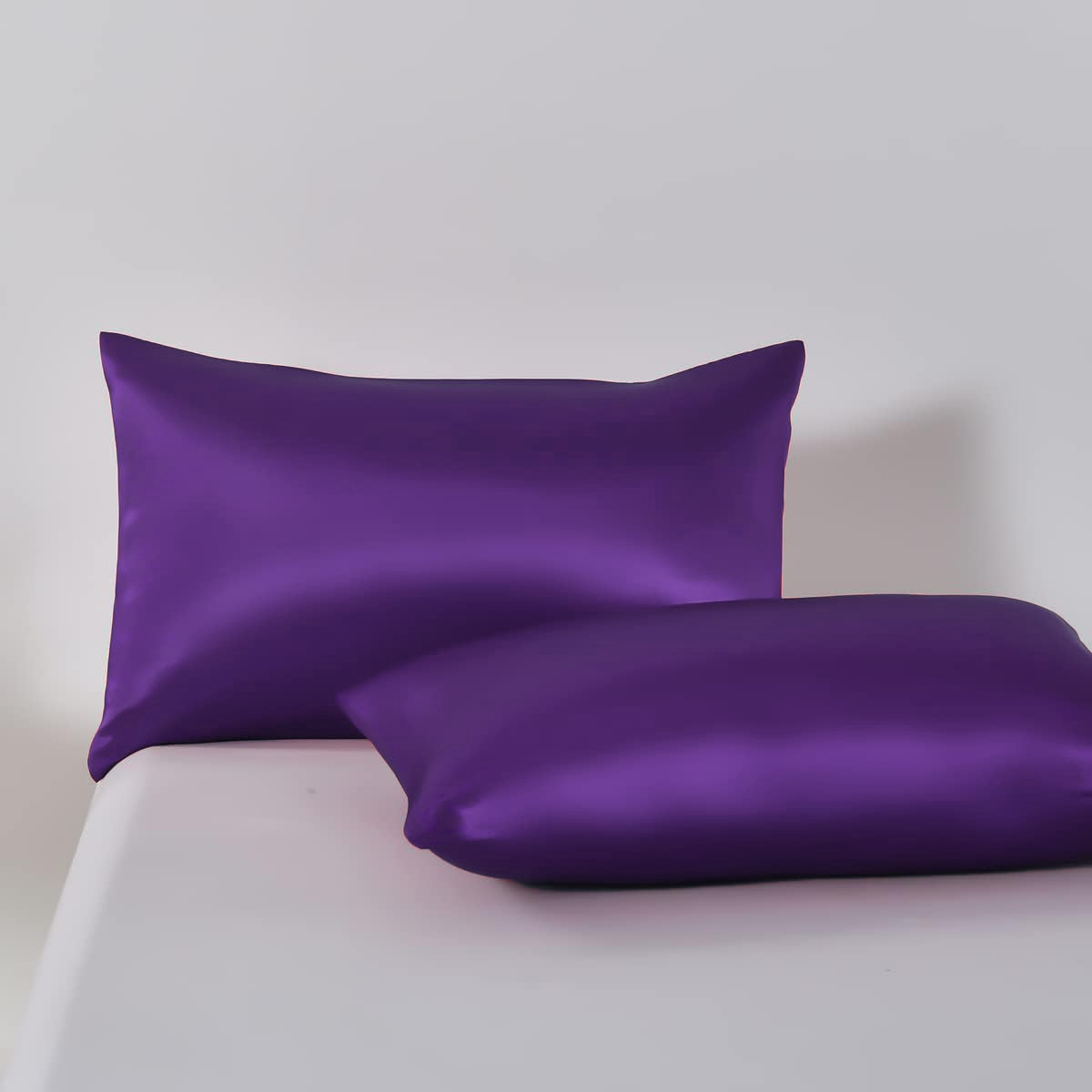 Satin Quilt cover Set Hotel 3 Pieces Quilt cover with Pillowcase, Art Silk Bedding Set-Luxury Soft Silky pillowcase for Hair and Skin, Similar to Silk Duvet/Donna Cover Set- 3 Pieces(Super King,Purple)