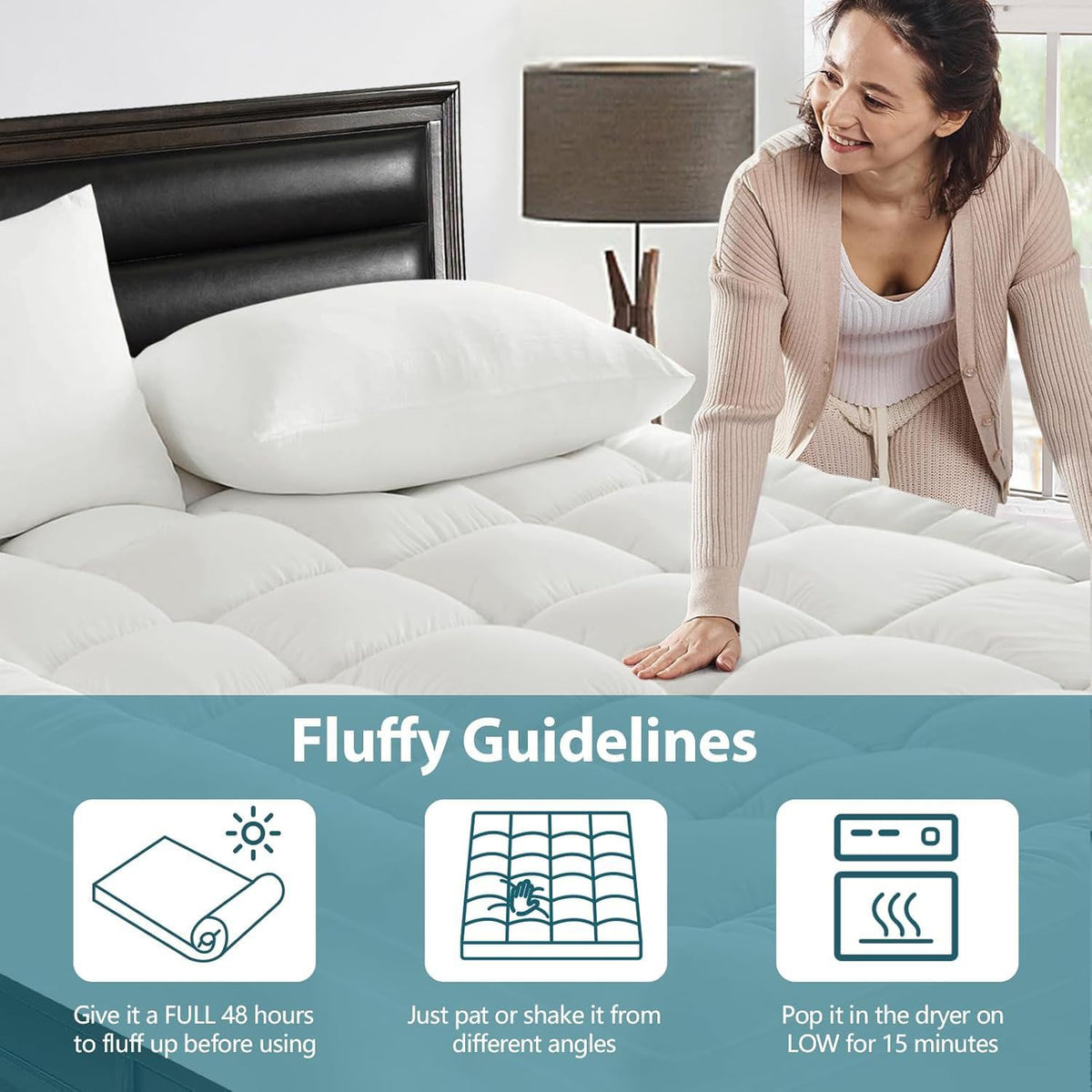 1000GSM Mattress Topper Viscose Derived from Bamboo, Thick Pillowtop Fitted Mattress Cover with 45cm Deep Skirt - Machine Washable Hypoallergenic(King,Black)