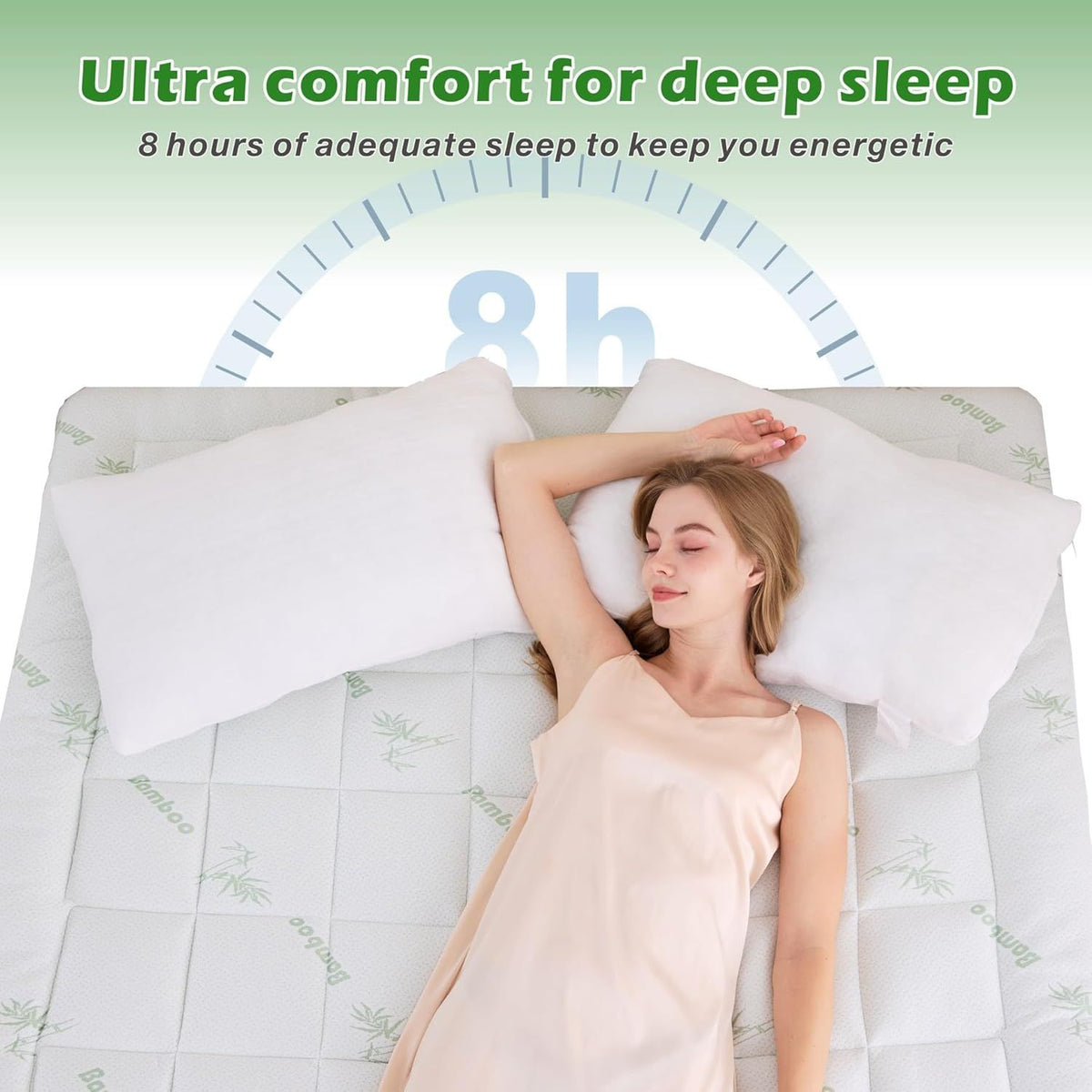 800GSM Mattress Topper Viscose Derived from Bamboo, Thick Pillowtop Fitted Mattress Cover with 45cm Deep Skirt - Machine Washable Hypoallergenic(King,Green)
