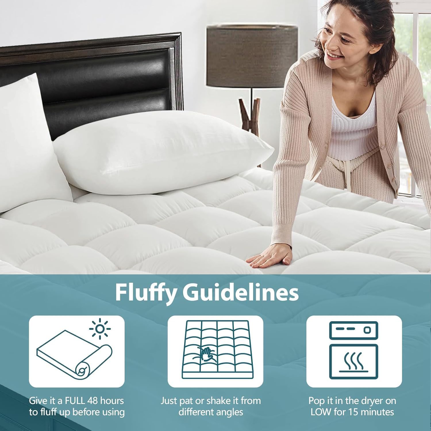 1000GSM Mattress Topper Viscose Derived from Bamboo, Thick Pillowtop Fitted Mattress Cover with 45cm Deep Skirt - Machine Washable Hypoallergenic(Queen,,Black)