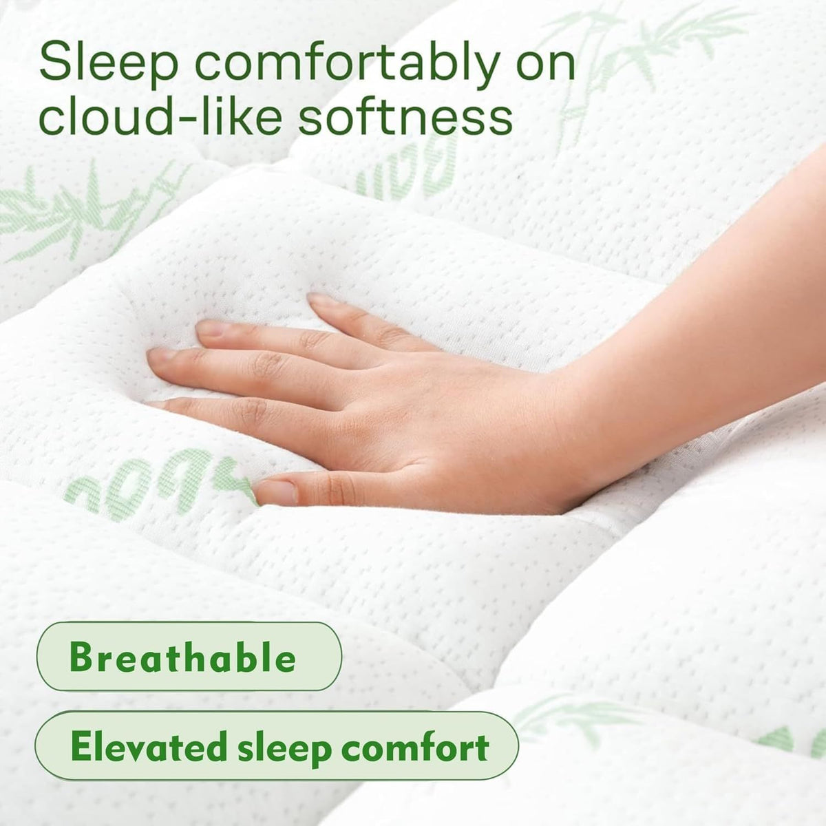 800GSM Mattress Topper Viscose Derived from Bamboo, Thick Pillowtop Fitted Mattress Cover with 45cm Deep Skirt - Machine Washable Hypoallergenic(Queen,,Green)