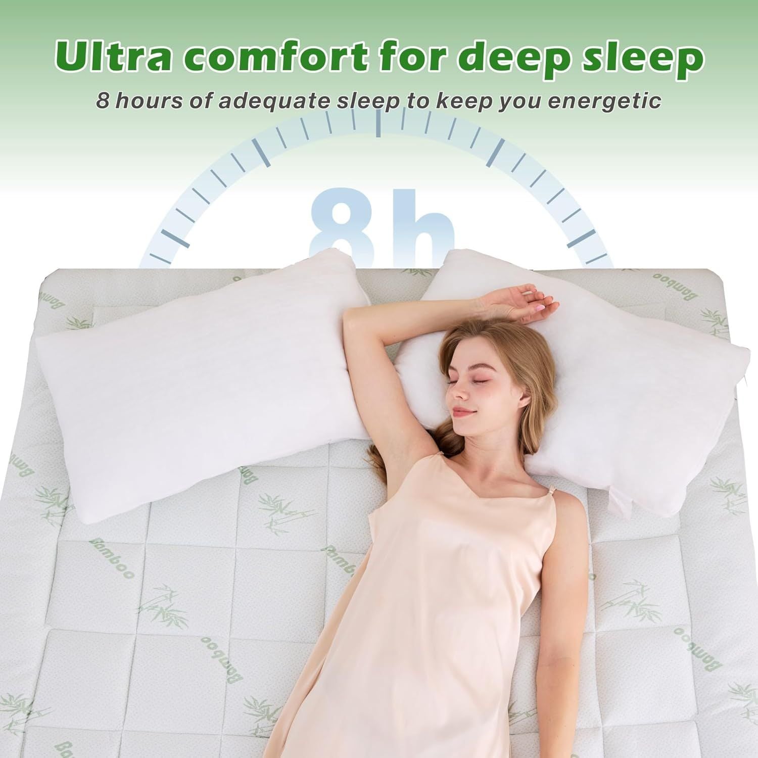 800GSM Mattress Topper Viscose Derived from Bamboo, Thick Pillowtop Fitted Mattress Cover with 45cm Deep Skirt - Machine Washable Hypoallergenic(Queen,,Green)