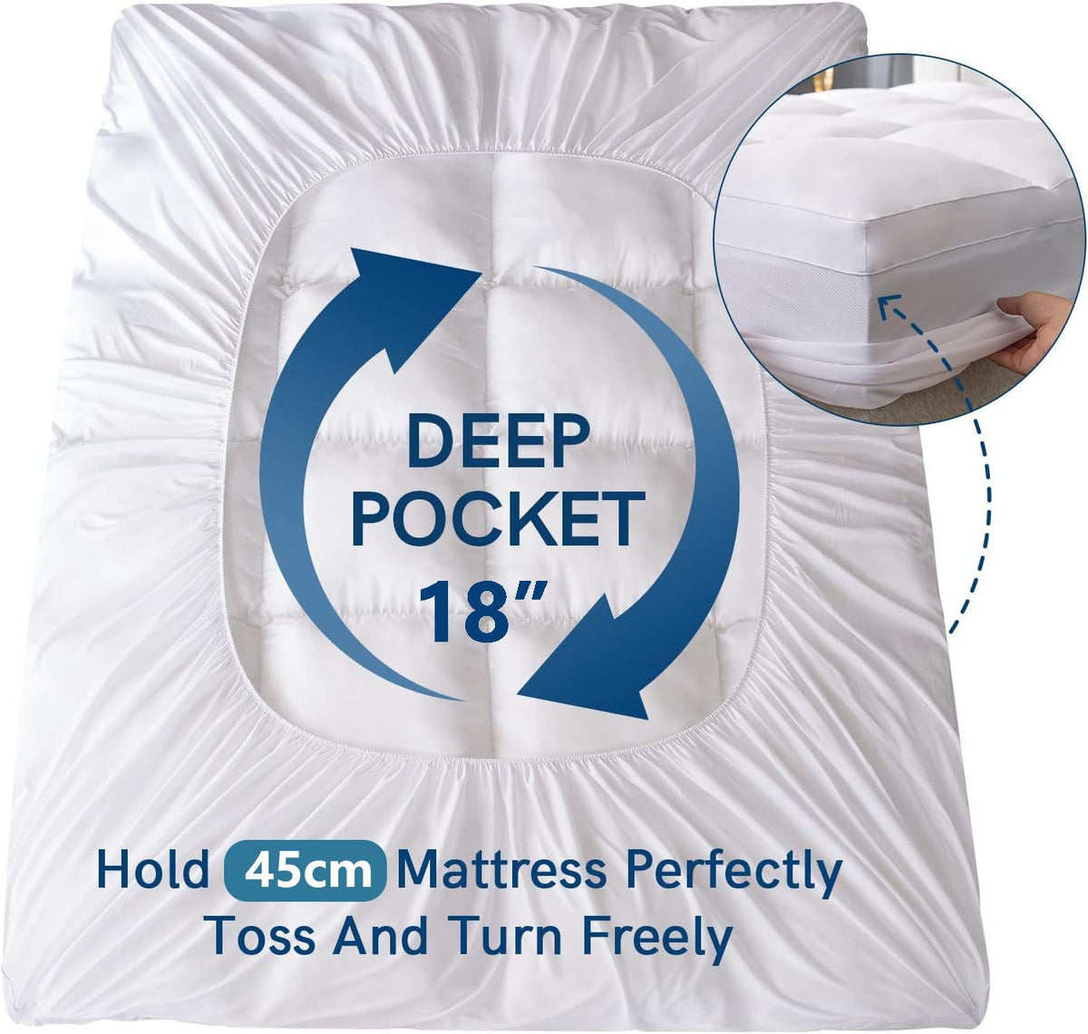 800GSM Mattress Topper Viscose Derived from Bamboo, Thick Pillowtop Fitted Mattress Cover with 45cm Deep Skirt - Machine Washable Hypoallergenic(Super King,Black)