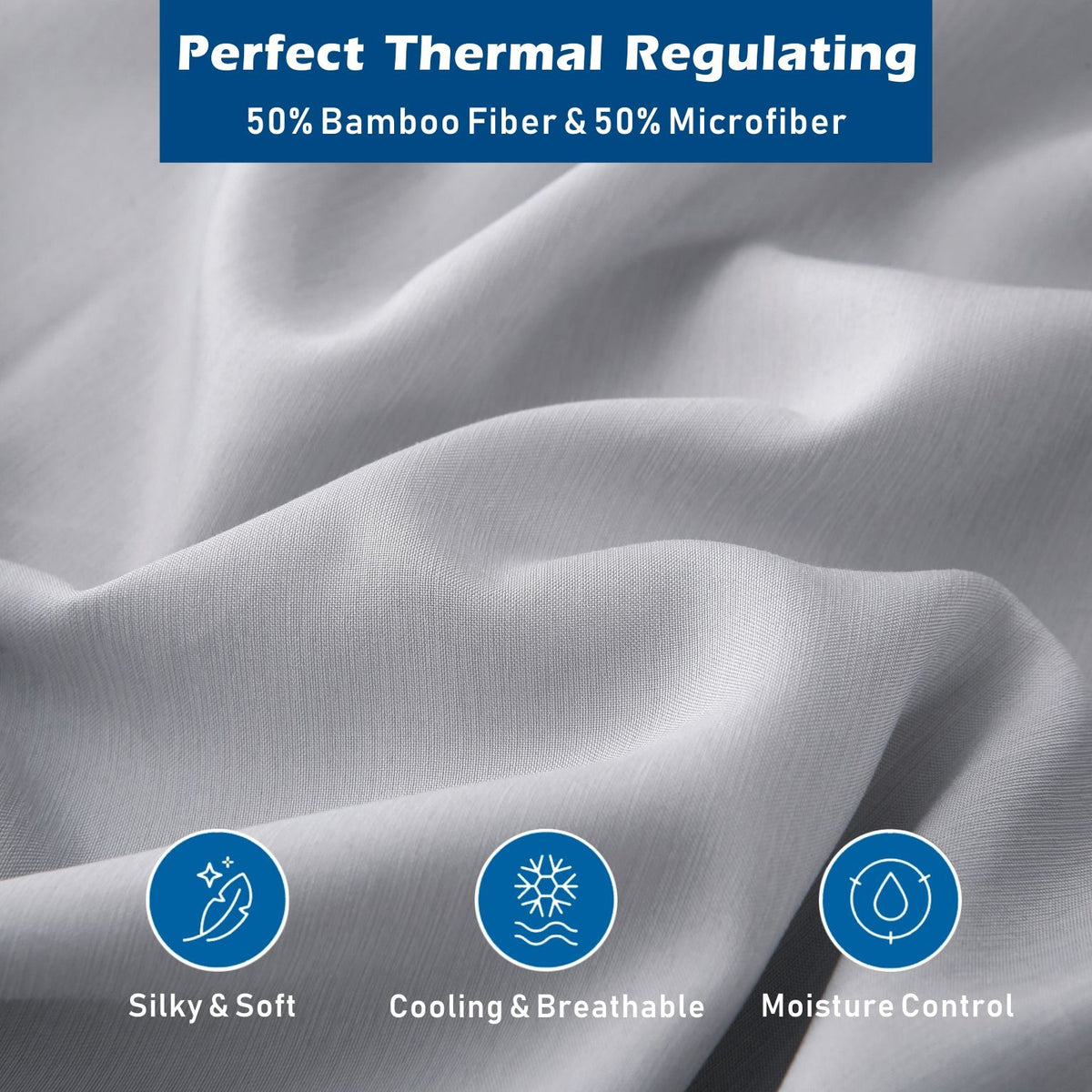 4 Piece Hotel Bamboo Cooling Sheet Set -Ultra Soft 2000TC Breathable Bed Sheets Set with 37 Centimetre Deep Pocket-Cooling Sheets for Hot Sleepers(Silver-gray,King)