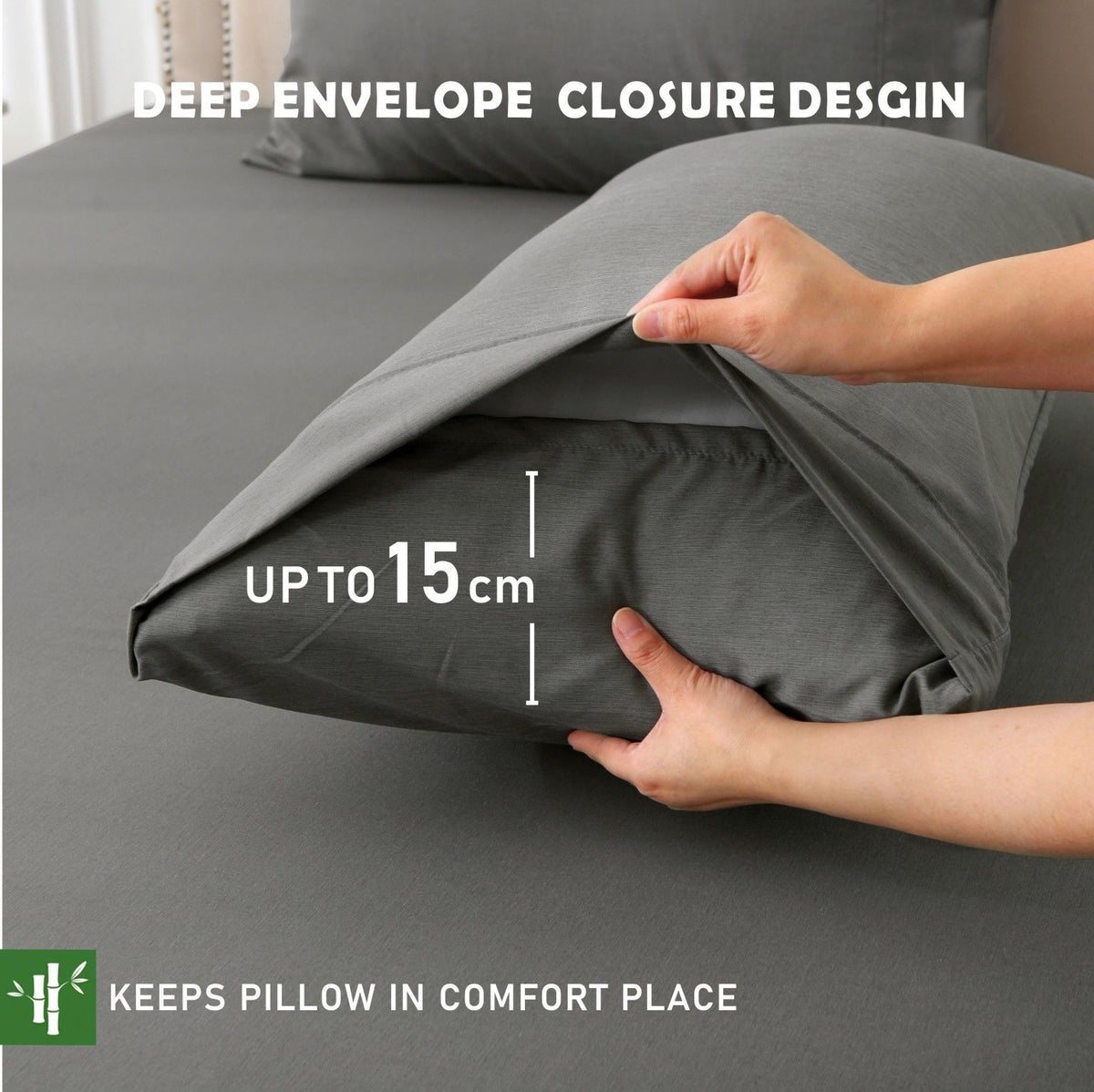 3 Piece Hotel Bamboo Cooling Fitted Sheet Set & Pillowcase -Ultra Soft 2000TC Breathable Fitted Bed Sheets Set with 37 Centimetre Deep Pocket-Cooling Sheets for Hot Sleepers(Grey,Queen)