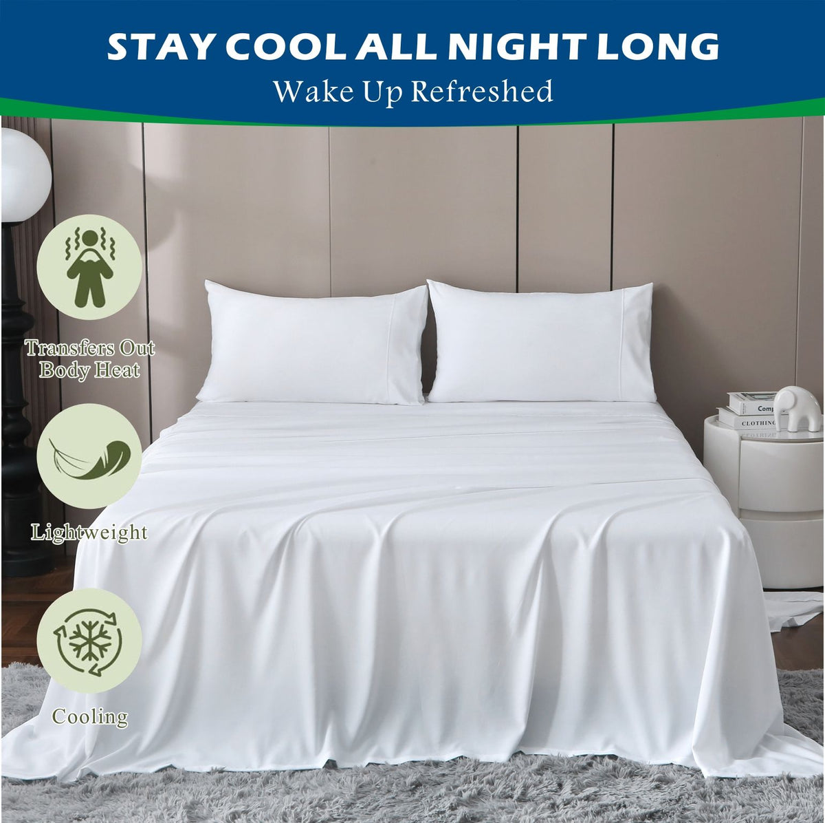 4 Piece Hotel Bamboo Cooling Sheet Set -Ultra Soft 2000TC Breathable Bed Sheets Set with 37 Centimetre Deep Pocket-Cooling Sheets for Hot Sleepers(White,Queen)