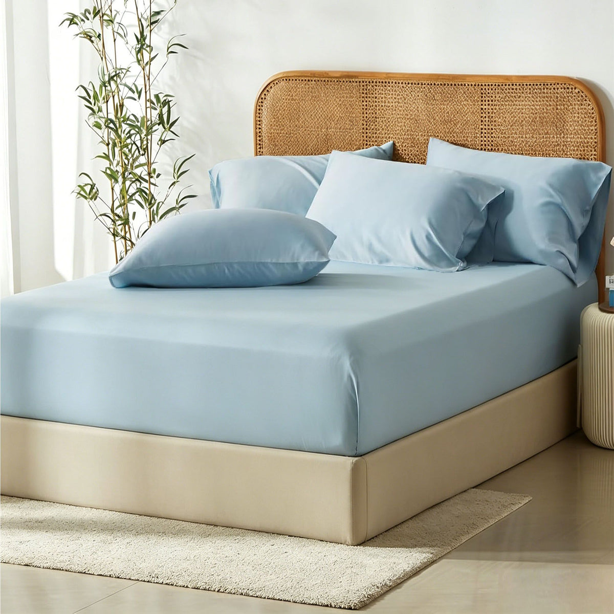 3 Piece Hotel Bamboo Cooling Fitted Sheet Set &amp; Pillowcase -Ultra Soft 2000TC Breathable Fitted Bed Sheets Set with 37 Centimetre Deep Pocket-Cooling Sheets for Hot Sleepers(Sky Blue,Super King)