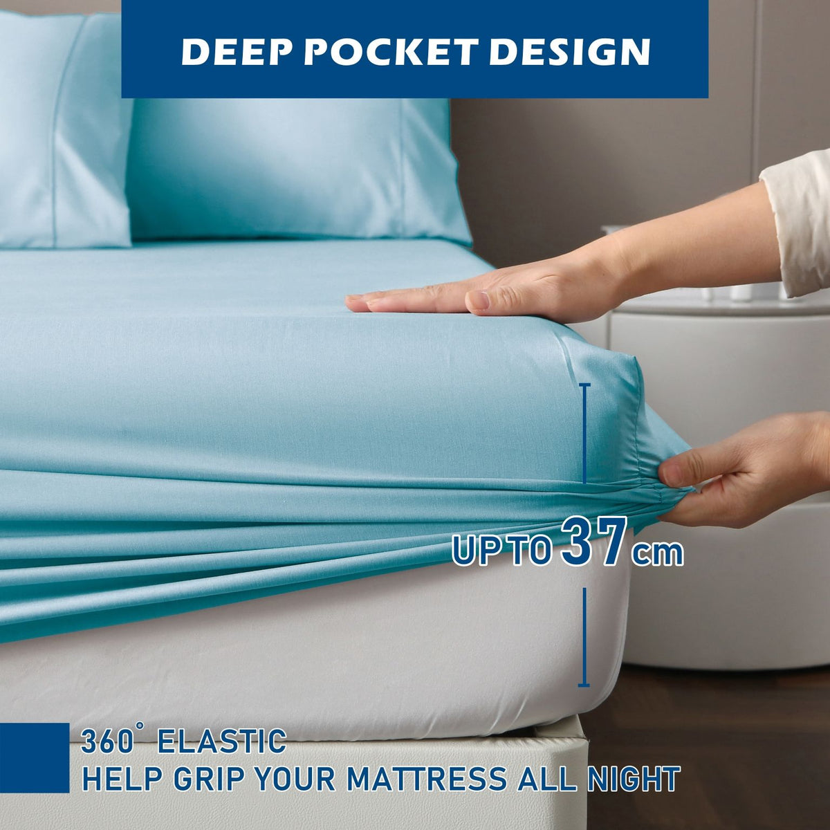 4 Piece Hotel Bamboo Cooling Sheet Set -Ultra Soft 2000TC Breathable Bed Sheets Set with 37 Centimetre Deep Pocket-Cooling Sheets for Hot Sleepers(Sky Blue,Super King)