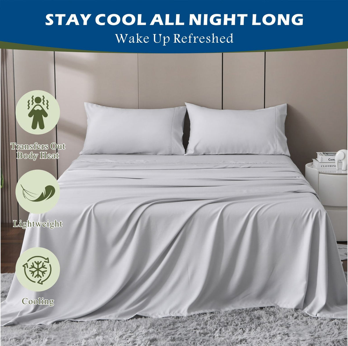 4 Piece Hotel Bamboo Cooling Sheet Set -Ultra Soft 2000TC Breathable Bed Sheets Set with 37 Centimetre Deep Pocket-Cooling Sheets for Hot Sleepers(Silver-gray,Super King)