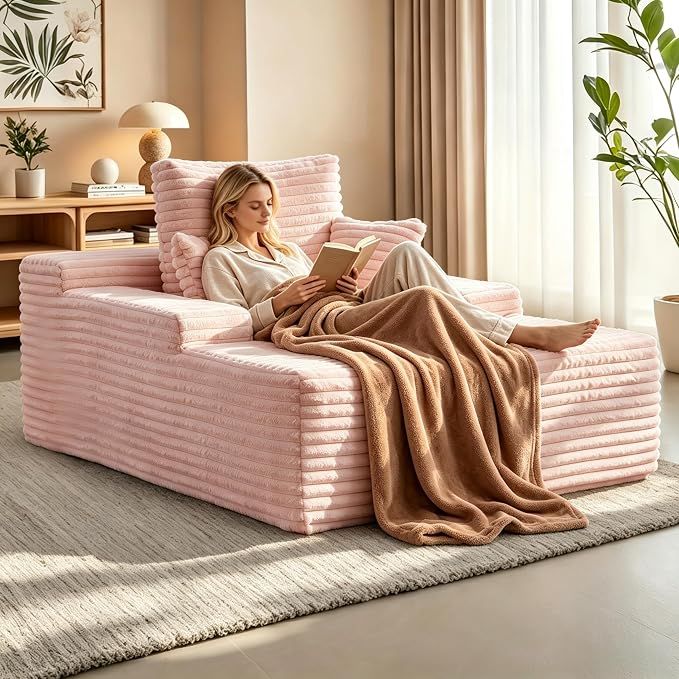 Sofa Bed Single Faux Fur Corduroy Sleeper Chair | 3 Pillows,Deep Seat,High-Density Foam Spring-Filled Boneless Cloud Couch Sofa for Apartment Living Room, Bedroom, No Assembly