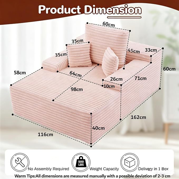 Sofa Bed Single Faux Fur Corduroy Sleeper Chair | 3 Pillows,Deep Seat,High-Density Foam Spring-Filled Boneless Cloud Couch Sofa for Apartment Living Room, Bedroom, No Assembly