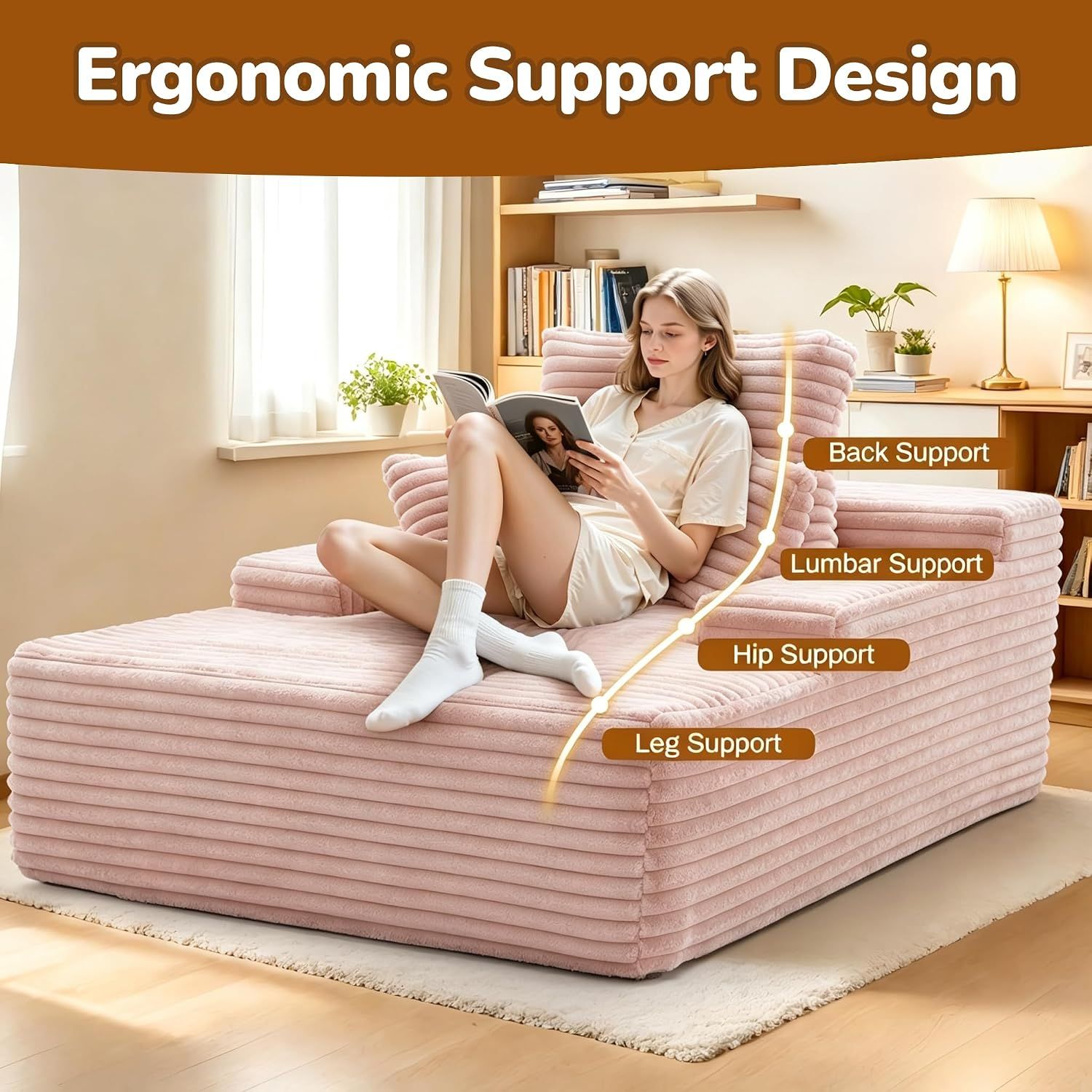 Sofa Bed Single Faux Fur Corduroy Sleeper Chair | 3 Pillows,Deep Seat,High-Density Foam Spring-Filled Boneless Cloud Couch Sofa for Apartment Living Room, Bedroom, No Assembly