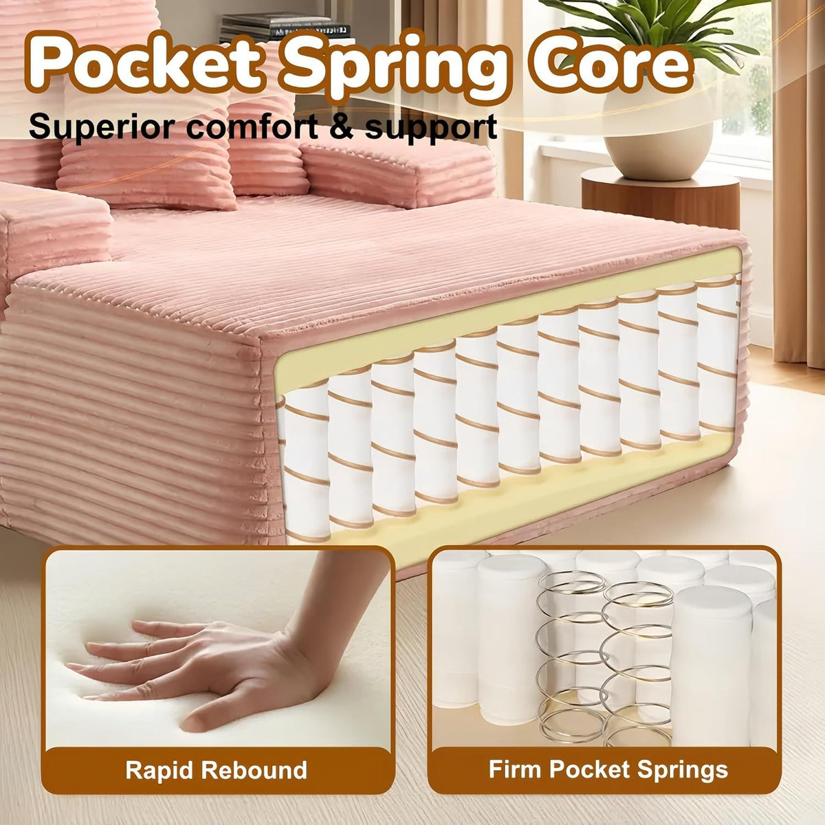 Sofa Bed Single Faux Fur Corduroy Sleeper Chair | 3 Pillows,Deep Seat,High-Density Foam Spring-Filled Boneless Cloud Couch Sofa for Apartment Living Room, Bedroom, No Assembly