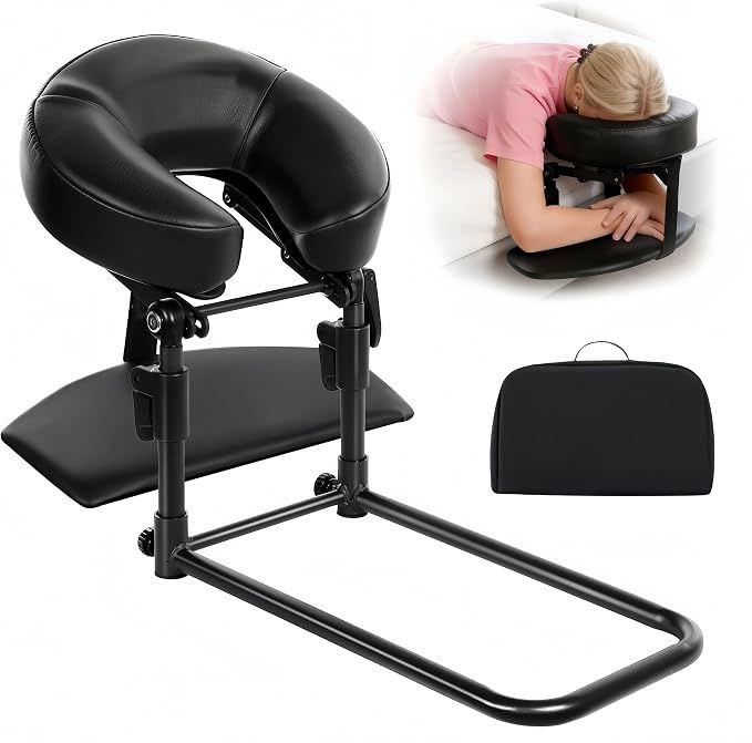 Head Rest for Mattress Home Massage Kit with Storage Bag Adjustable Height Face Down Pillow Multi Function Comfortable for Home Massage, Beauty Bed &amp; Post-Surgery Recovery (Black)