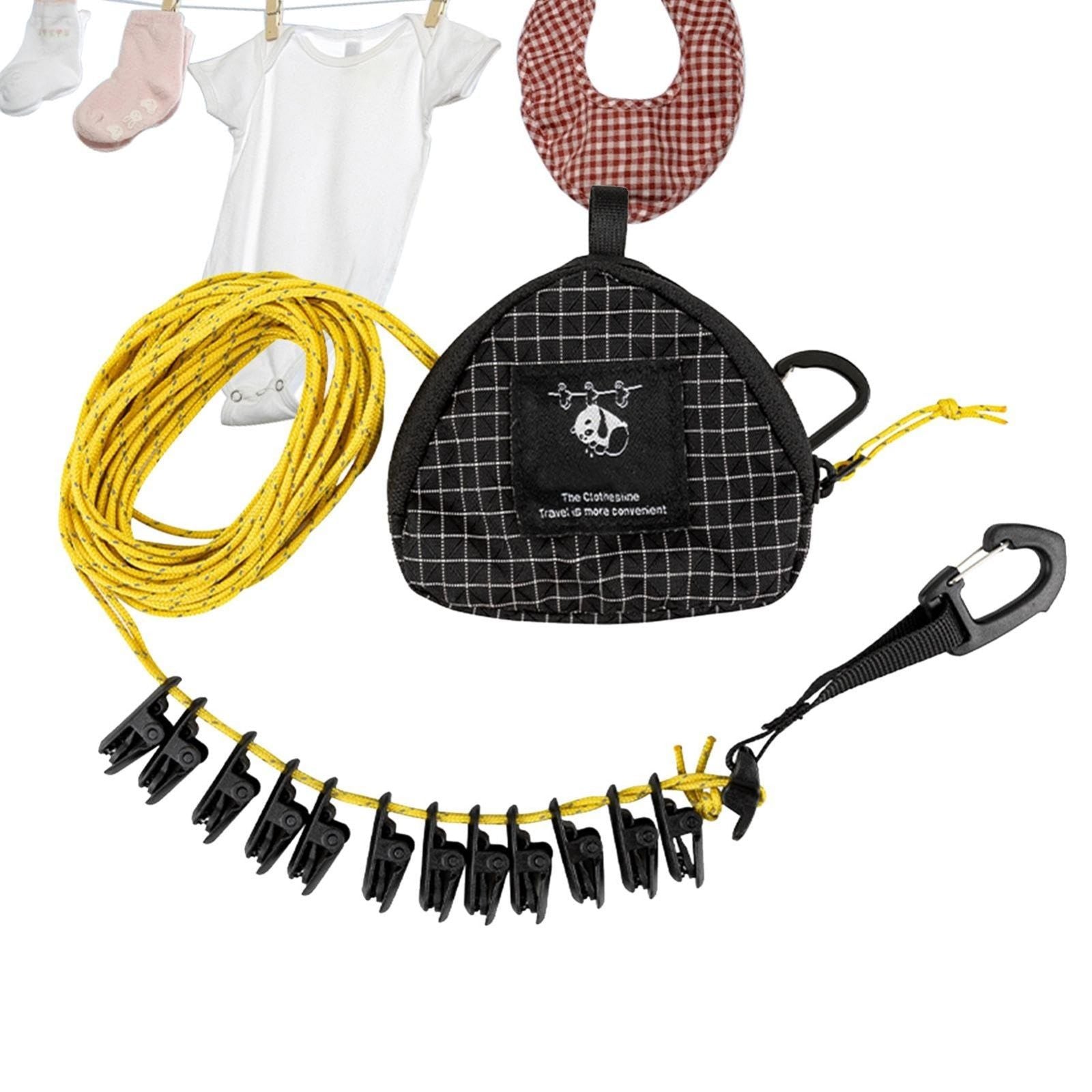 Portable Clothesline for Travel, Outdoor Camping Clothesline with 16 Clothes Clips,Lightweight Camping Clothes Drying Rope for Hotels Backyard Cruise Ships