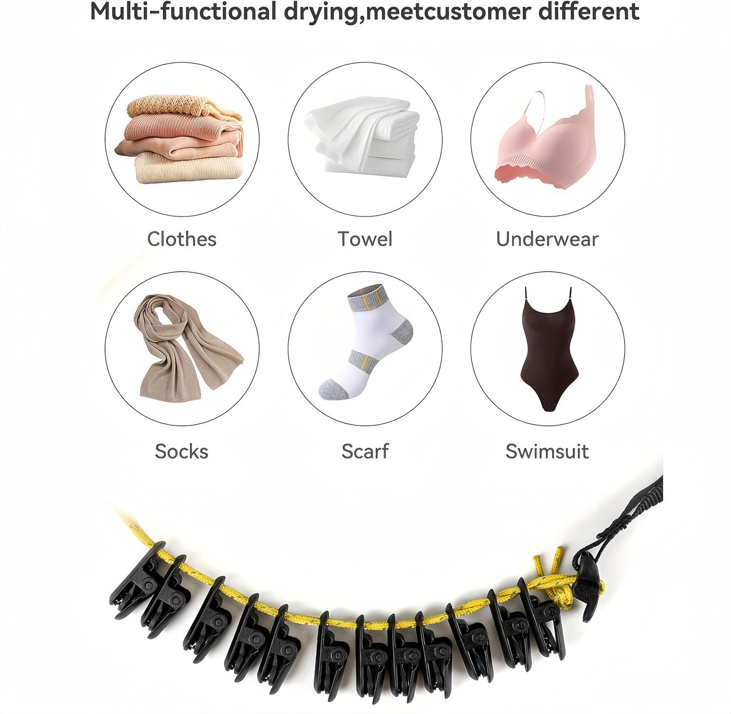 Portable Clothesline for Travel, Outdoor Camping Clothesline with 16 Clothes Clips,Lightweight Camping Clothes Drying Rope for Hotels Backyard Cruise Ships