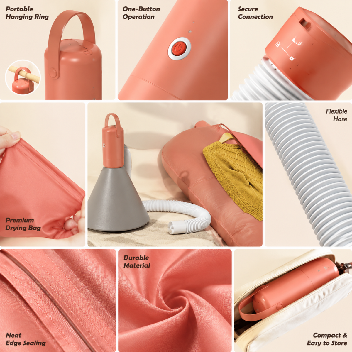 Portable Blanket Warmer,500W Mini Dryer Travel Clothes Dryer Machine,Comfortable Warm Air on The Bed,for Apartments, Suitable for Quilt, Underwear, Panties,Pet