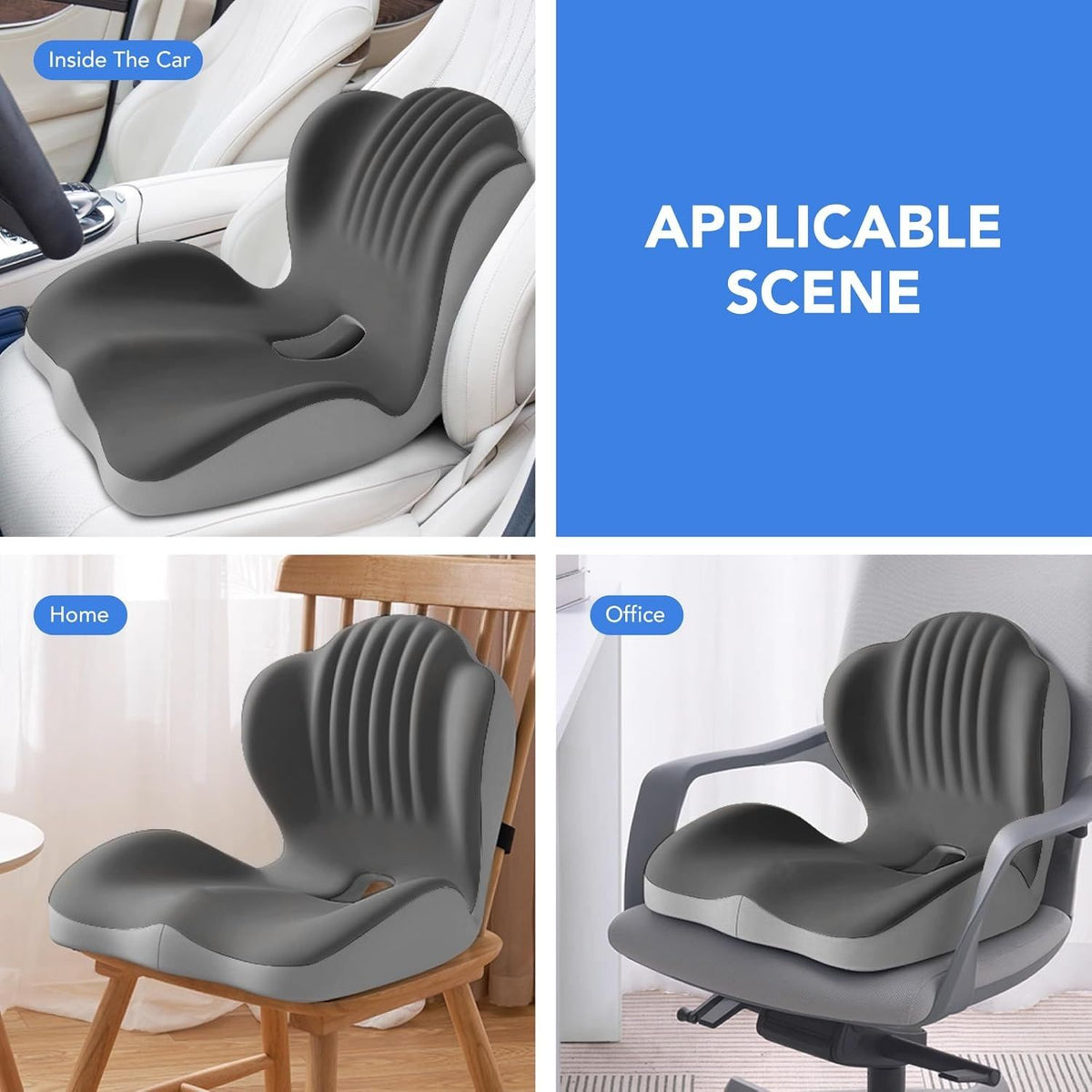 Office Chair Cushion with Lumbar Support Pillow Memory Foam Seat Cushions Ergonomic Back Pillow for Sciatica Pain Relief & Back Pain Relief, Car Seat Cushion & Back Support