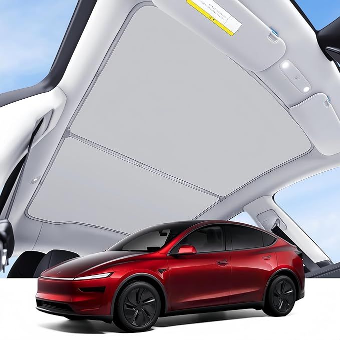 2025/2026 Tesla Model Y Juniper Sunshade Roof, Foldable Heat Blocking,UV Protection &amp; Reflective Sunroof Shade with Nano Ice-Crystal Coatings for Tesla Model Y Accessories