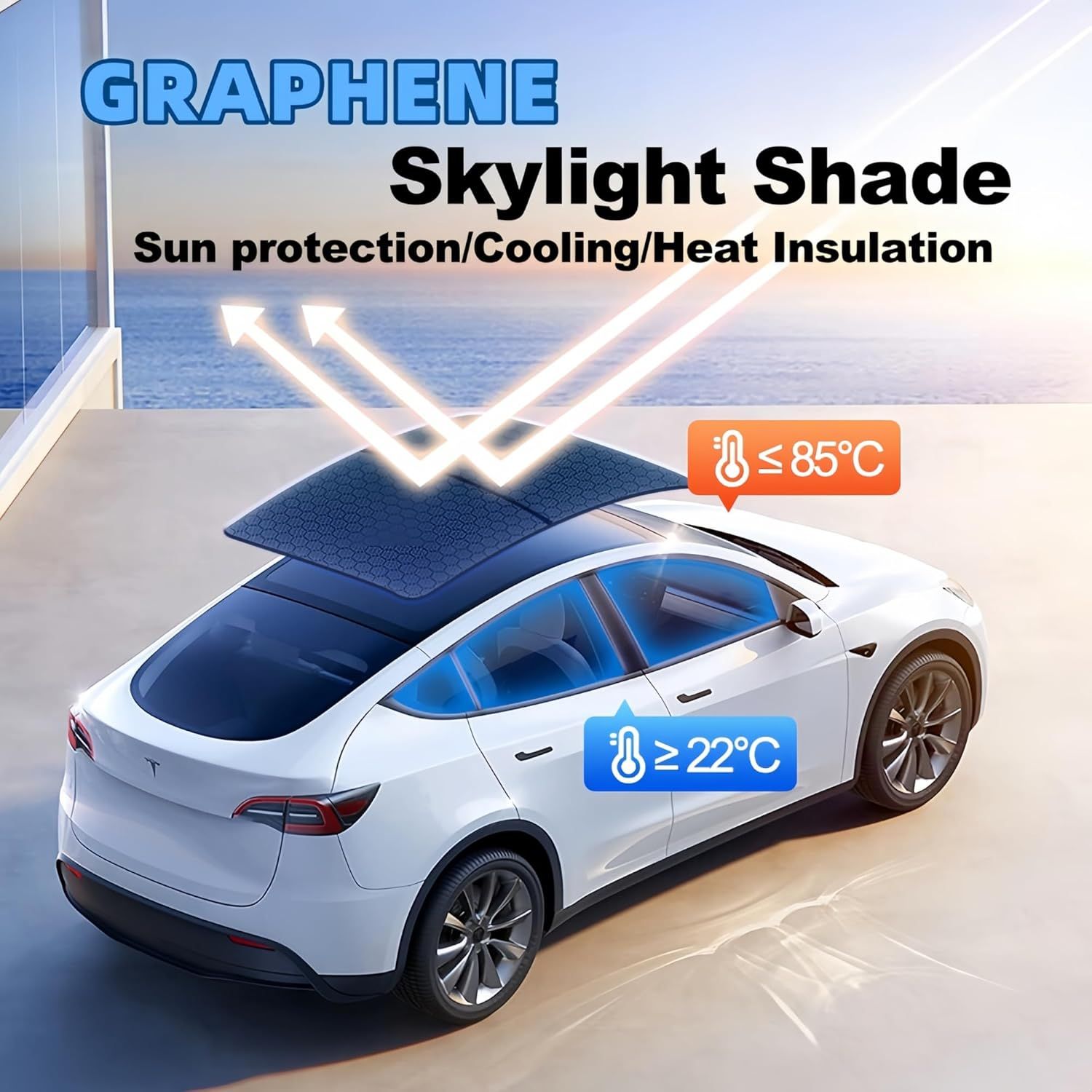 2025/2026 Tesla Model Y Juniper Sunshade Roof, Foldable Heat Blocking,UV Protection & Reflective Sunroof Shade with Nano Ice-Crystal Coatings for Tesla Model Y Accessories
