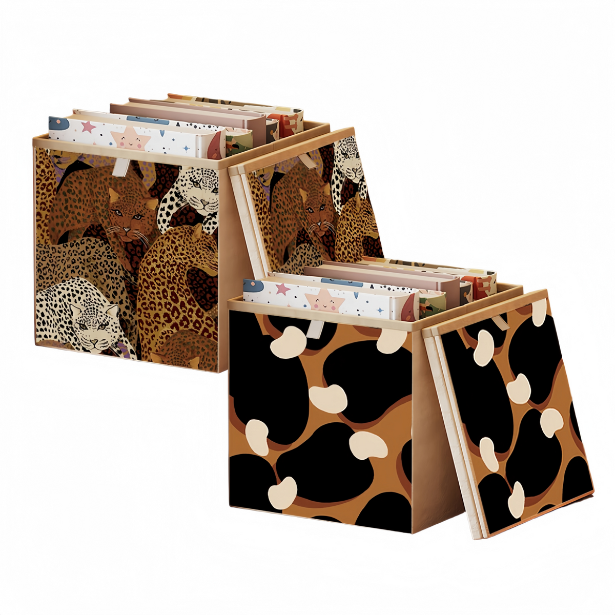 2 Packs Collapsible Storage Bins, Retro Style Foldable Storage Box for Toys, Clothes, Books, Closet &amp; Shelves, Durable Home Storage Basket Organizer (B-Leopard)