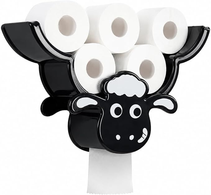 Creative Sheep Toilet Paper Holder, Wall-Mounted Metal Tissue Storage Rack, Punch-Free Easy Installation Paper Towel Holder, Funny Home Decor for Bathroom