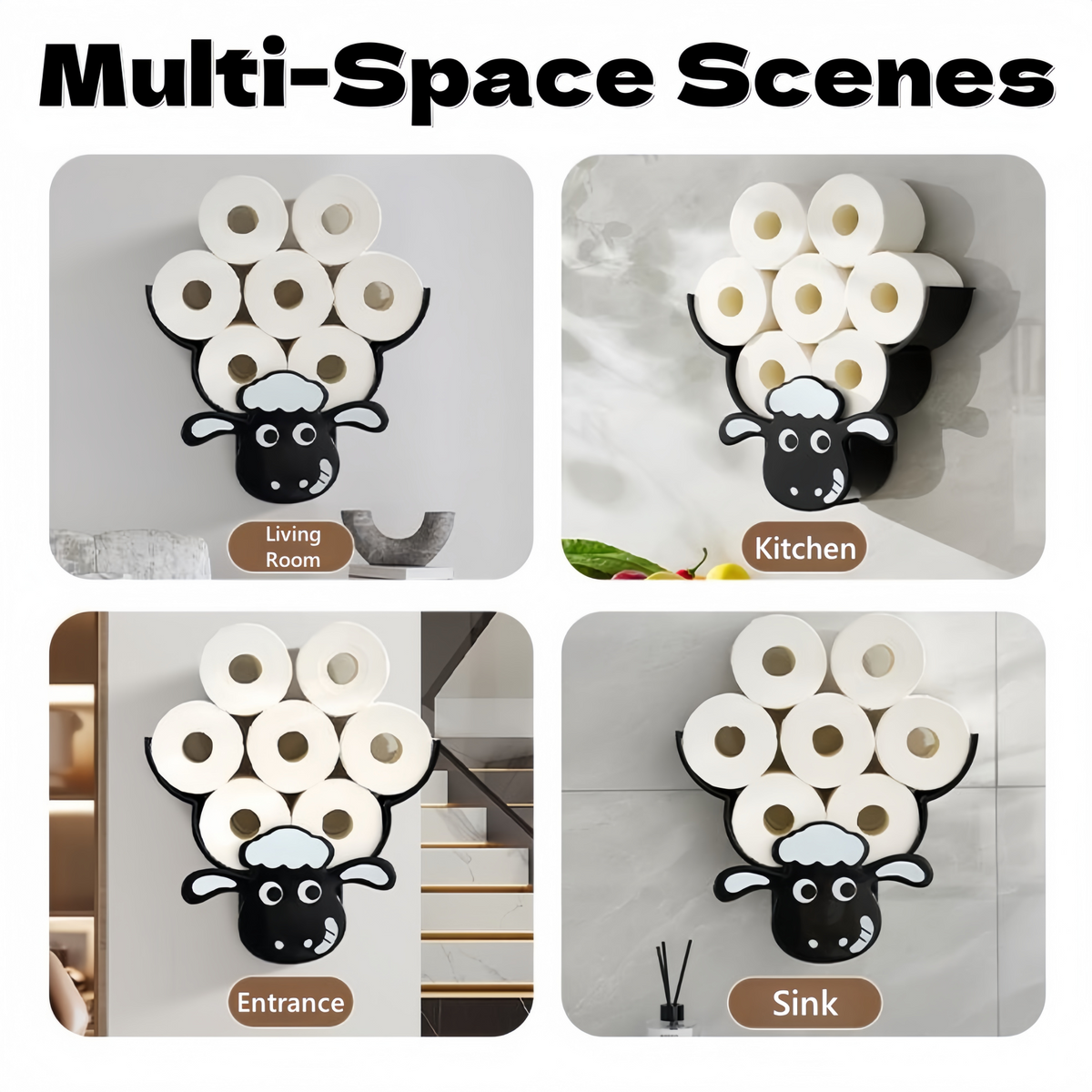 Creative Sheep Toilet Paper Holder, Wall-Mounted Metal Tissue Storage Rack, Punch-Free Easy Installation Paper Towel Holder, Funny Home Decor for Bathroom