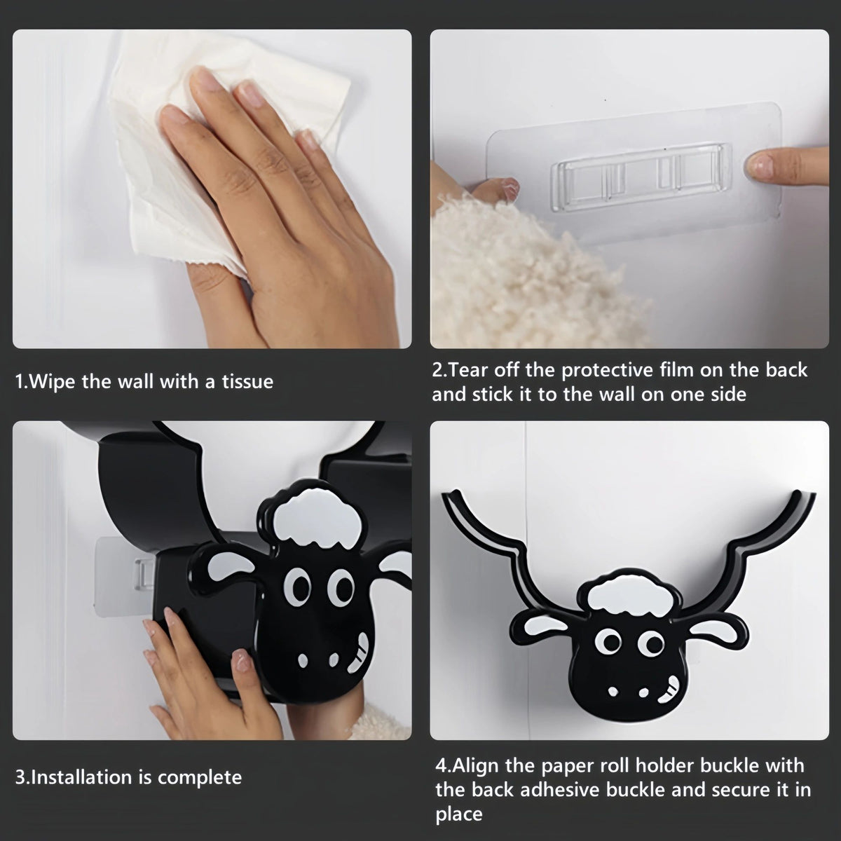 Creative Sheep Toilet Paper Holder, Wall-Mounted Metal Tissue Storage Rack, Punch-Free Easy Installation Paper Towel Holder, Funny Home Decor for Bathroom