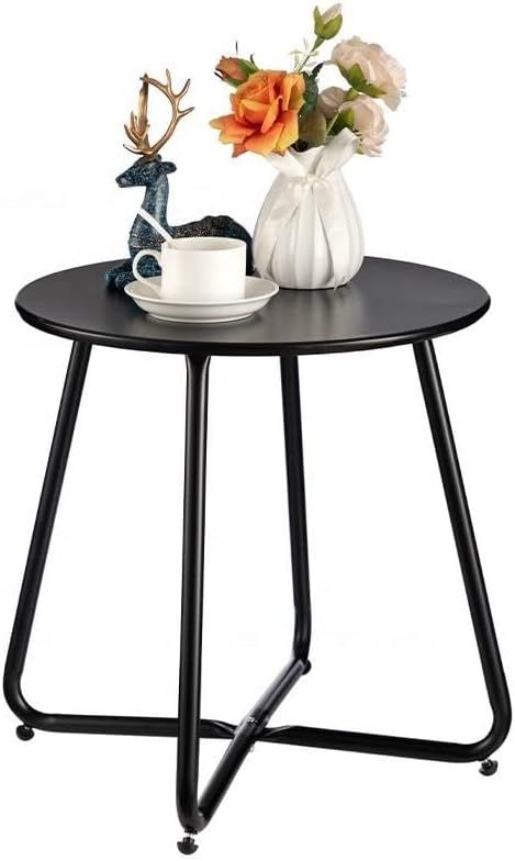 Outdoor Metal Side Table – Rust-Resistant Patio Small Round End Table, Accent Coffee Table for Balcony, Garden, Porch, Living Room &amp; Bedroom – Lightweight Portable Plant Stand, Black