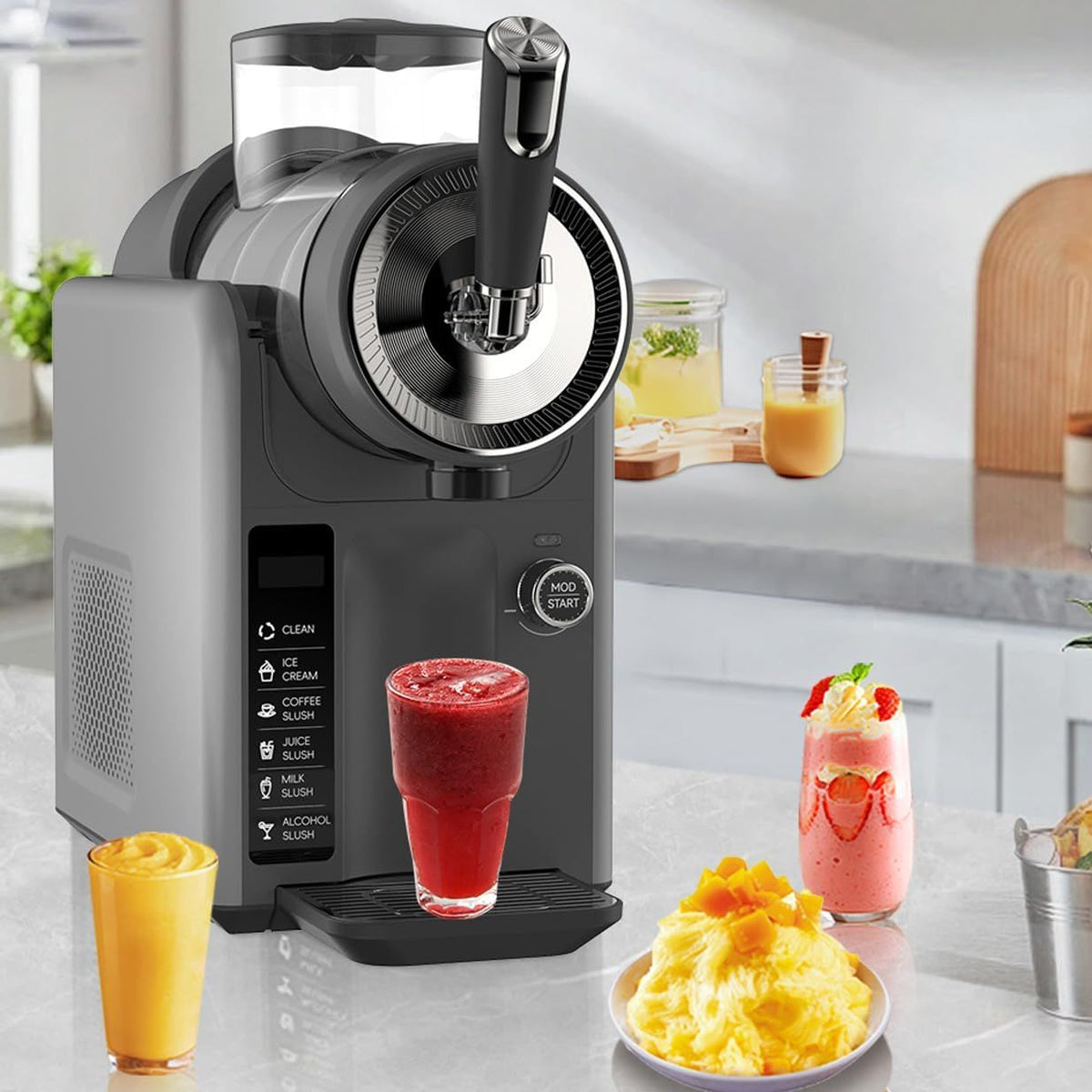 Slushie Machine for Home, No Ice Needed Frozen Drink Maker with 6 Preset Modes, 1.8L Capacity, LED Display, Self-Cleaning, Ideal for Margaritas, Milkshakes, Smoothies &amp; Parties — Gray
