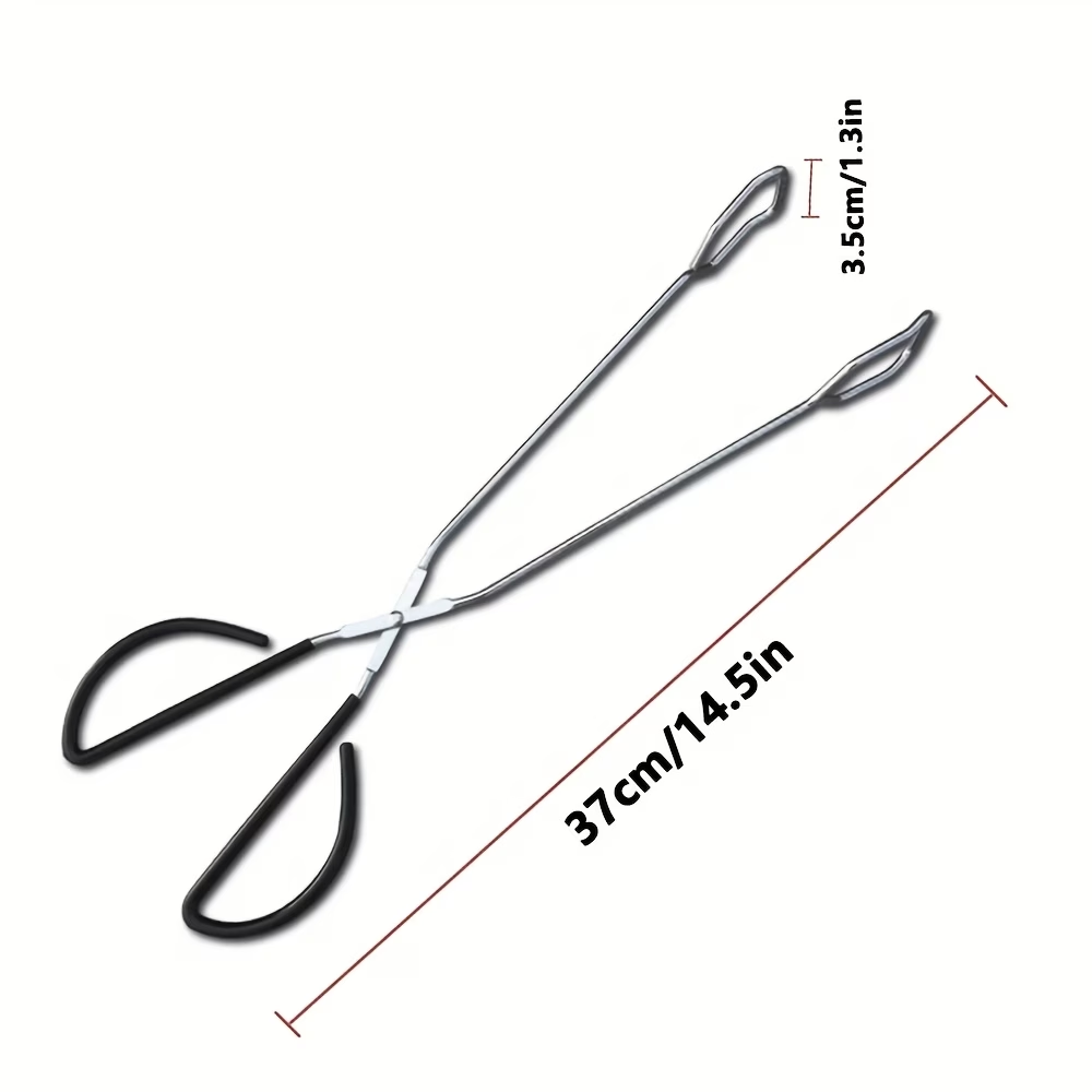 Long, sturdy, and heat-resistant charcoal tongs for grilling food. Made of stainless steel, these portable tongs are suitable for outdoor grilling, charcoal, and fire pits.