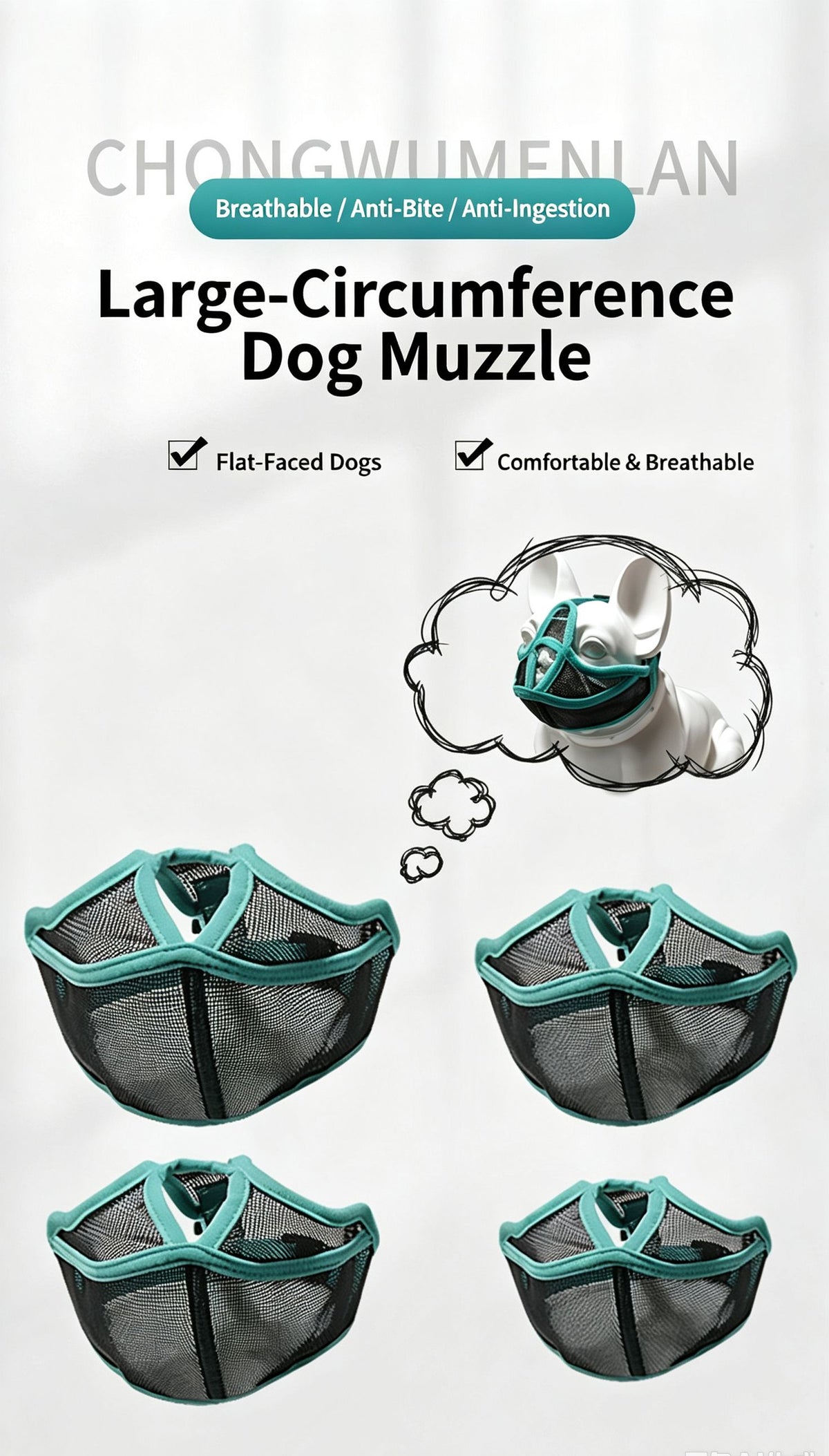 Anti bite and anti ingestion mouth cover suitable for bulldogs，XL