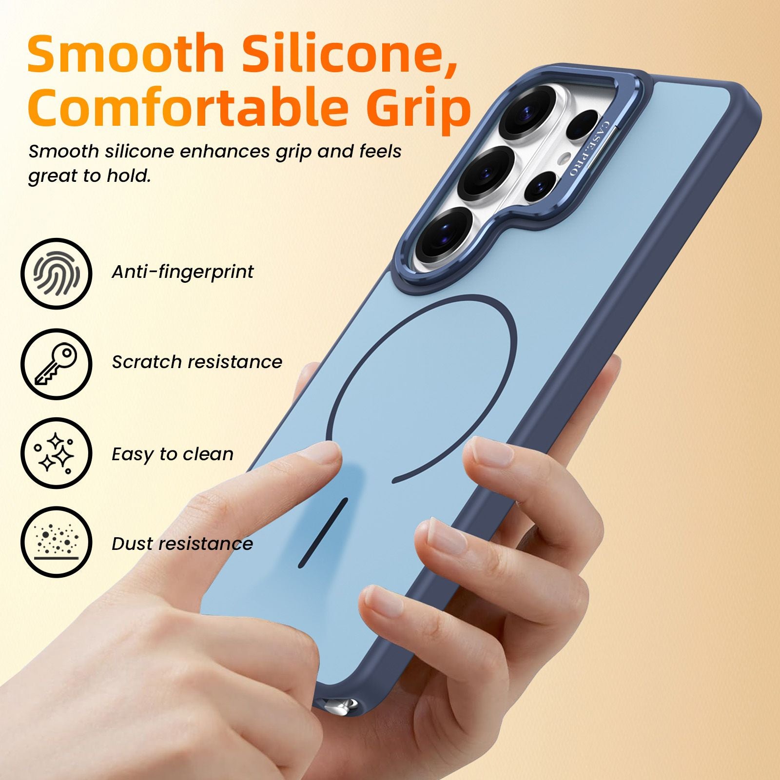 for Samsung Galaxy S26 Ultra Case with Lens Kickstand, Support Wireless Charging, Military-Grade Shockproof Protection Slim Magnetic Case, Soft TPU Acrylic PC Material, Blue