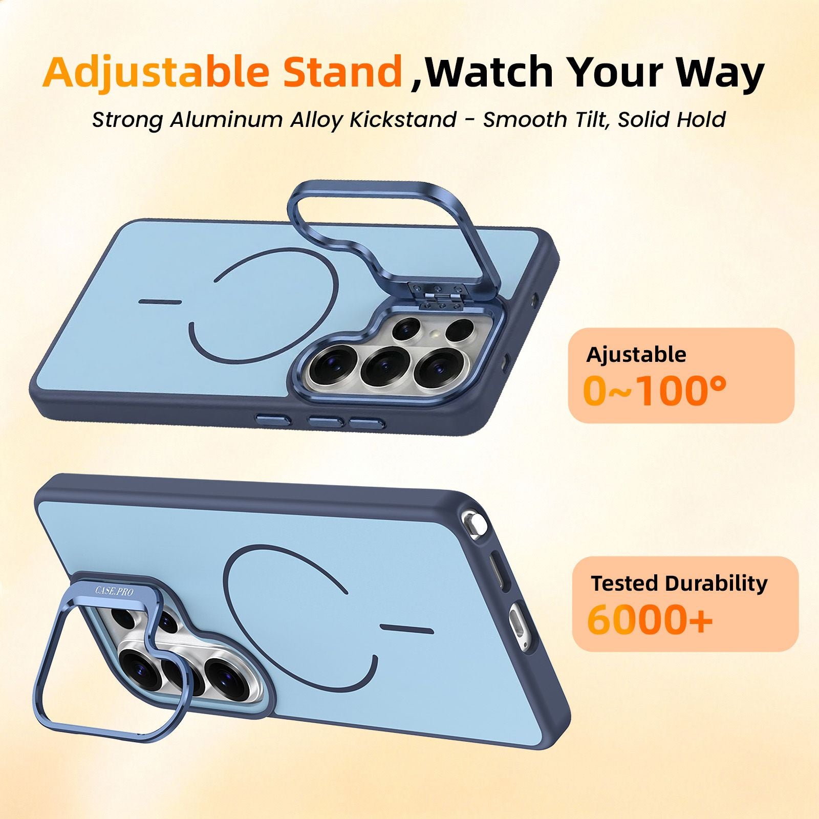 for Samsung Galaxy S26 Ultra Case with Lens Kickstand, Support Wireless Charging, Military-Grade Shockproof Protection Slim Magnetic Case, Soft TPU Acrylic PC Material, Blue