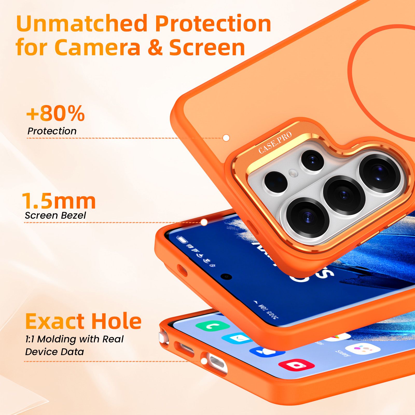 Samsung Galaxy S26 Ultra Case with Lens Kickstand, Support Wireless Charging, Military-Grade Shockproof Protection Slim Magnetic Case, Orange