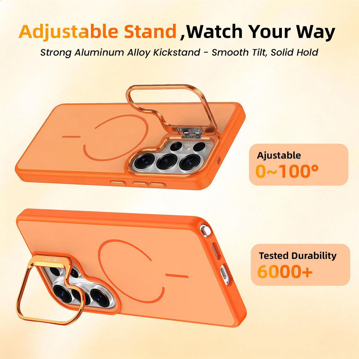 Samsung Galaxy S26 Ultra Case with Lens Kickstand, Support Wireless Charging, Military-Grade Shockproof Protection Slim Magnetic Case, Orange