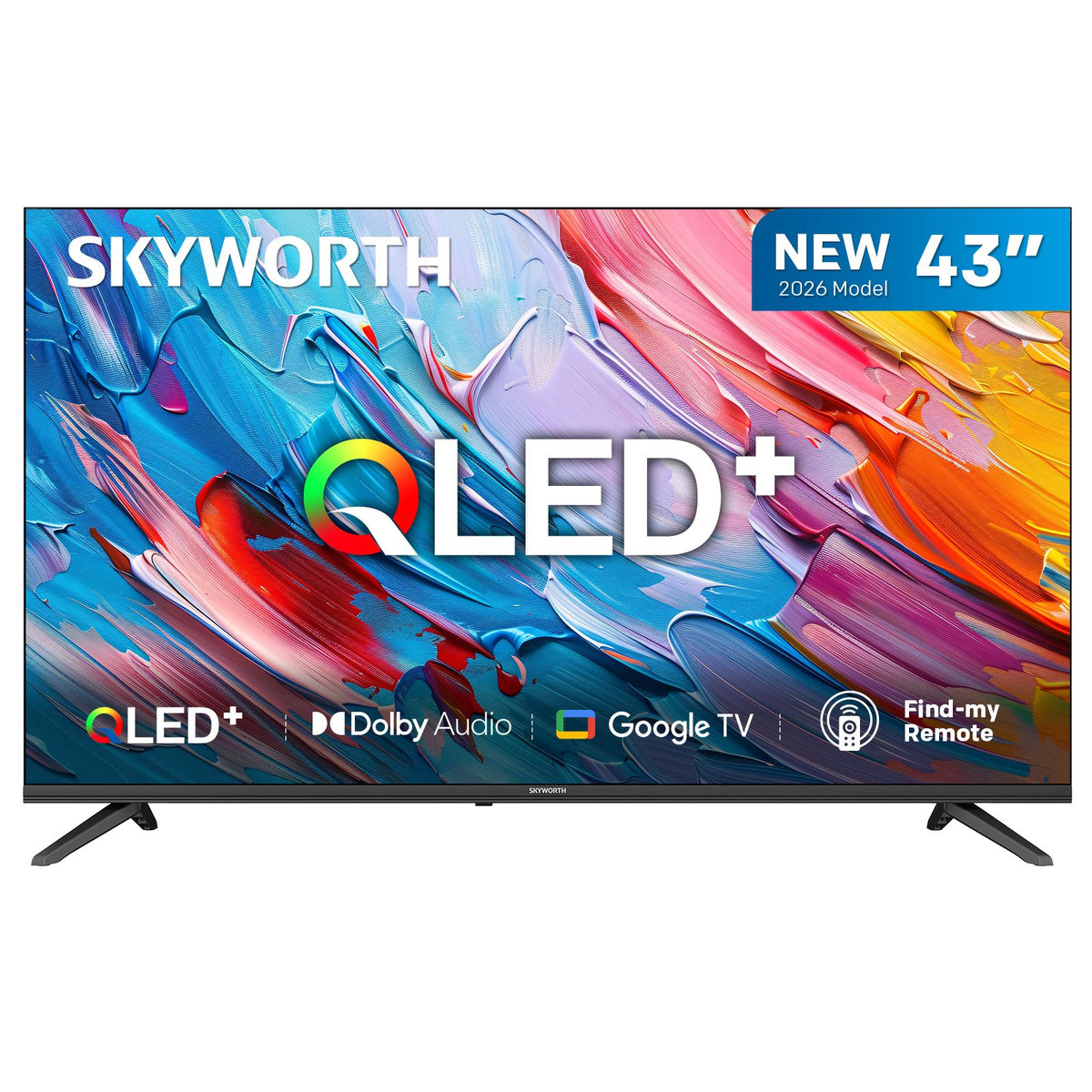 SKYWORTH Q5600H 43''-QLED+ Smart Google TV, FHD, HDR10 HLG, Find-My Remote,Dolby Audio, Screen Casting, Bezel Less Design, Voice Control