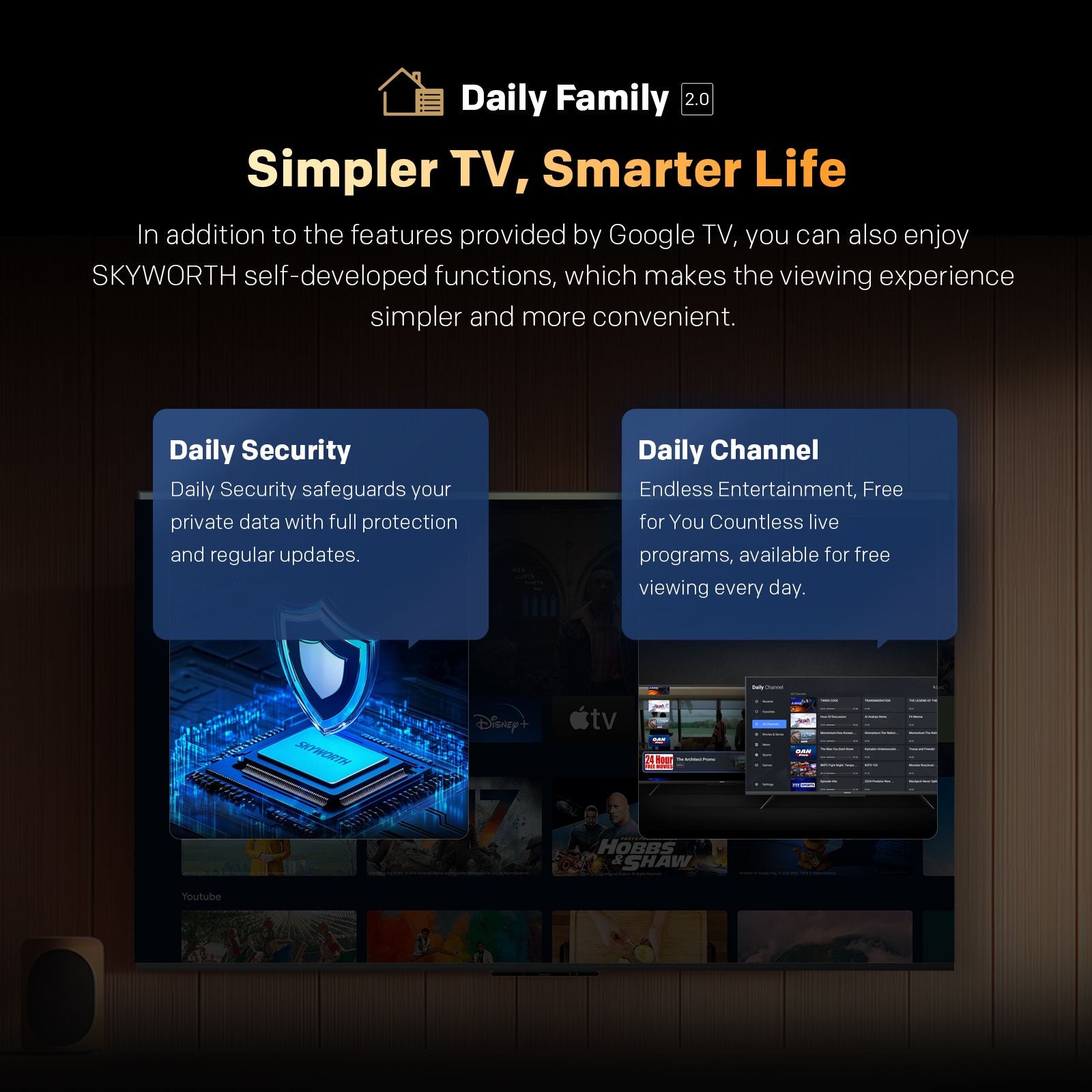 SKYWORTH Q6600H 55" - QLED+ 4K Smart Google TV, Gen 5 Quantum Dot, 120Hz Refresh Rate, AI-Powered Picture, Dolby Audio DBX-tv Audio, Voice Control, Screen Casting, HDR, Eco-Friendly Design