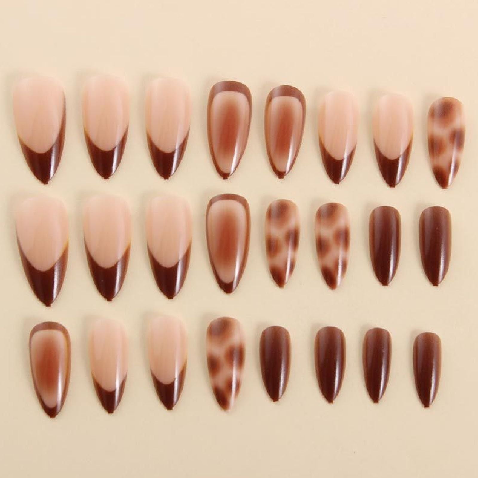 24pcsStunning Press-On Nails For Daily Wear, Parties, Special Events & Easy DIY Nail Art (Brown)