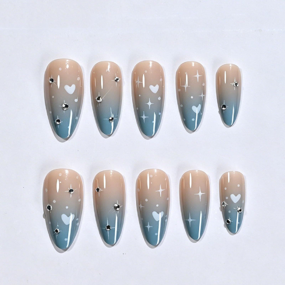 24pcsGlossy Ombre Press-On Nails for Chic Daily Wear & Special Occasions (blue)