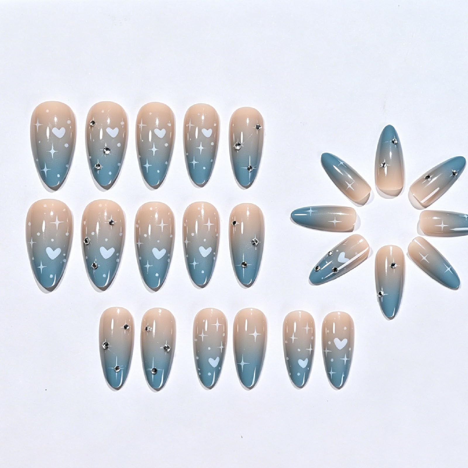 24pcsGlossy Ombre Press-On Nails for Chic Daily Wear & Special Occasions (blue)