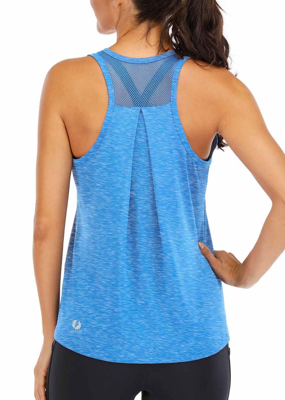 Women’s Loose-Fit Racerback Tank Top for Workout, Running, Gym, Yoga, and Casual Active Wear, M (Blue)