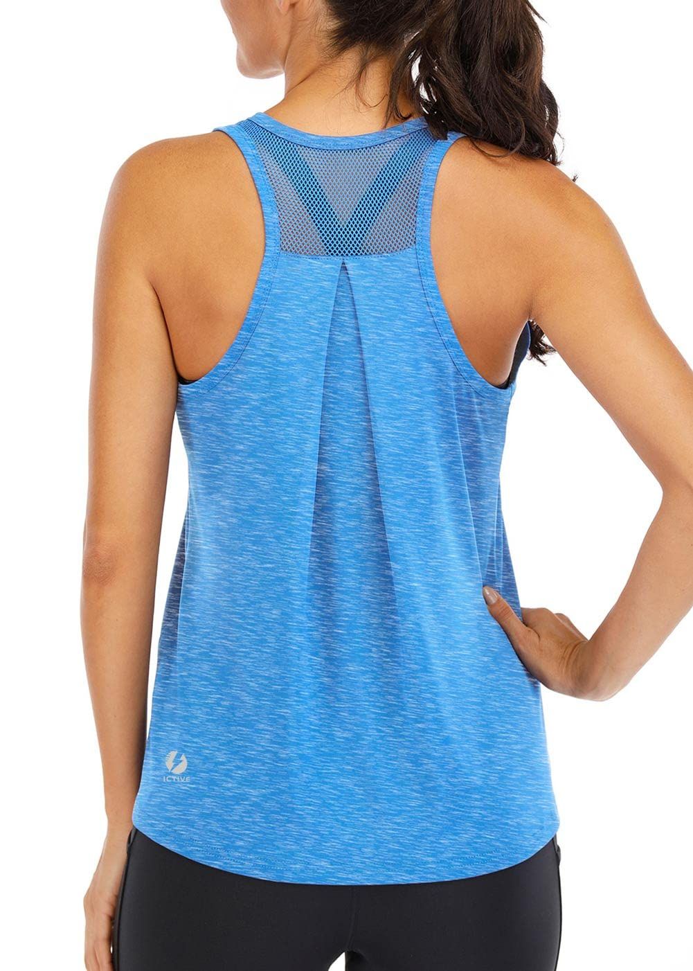 Women’s Loose-Fit Racerback Tank Top for Workout, Running, Gym, Yoga, and Casual Active Wear, M (Blue)