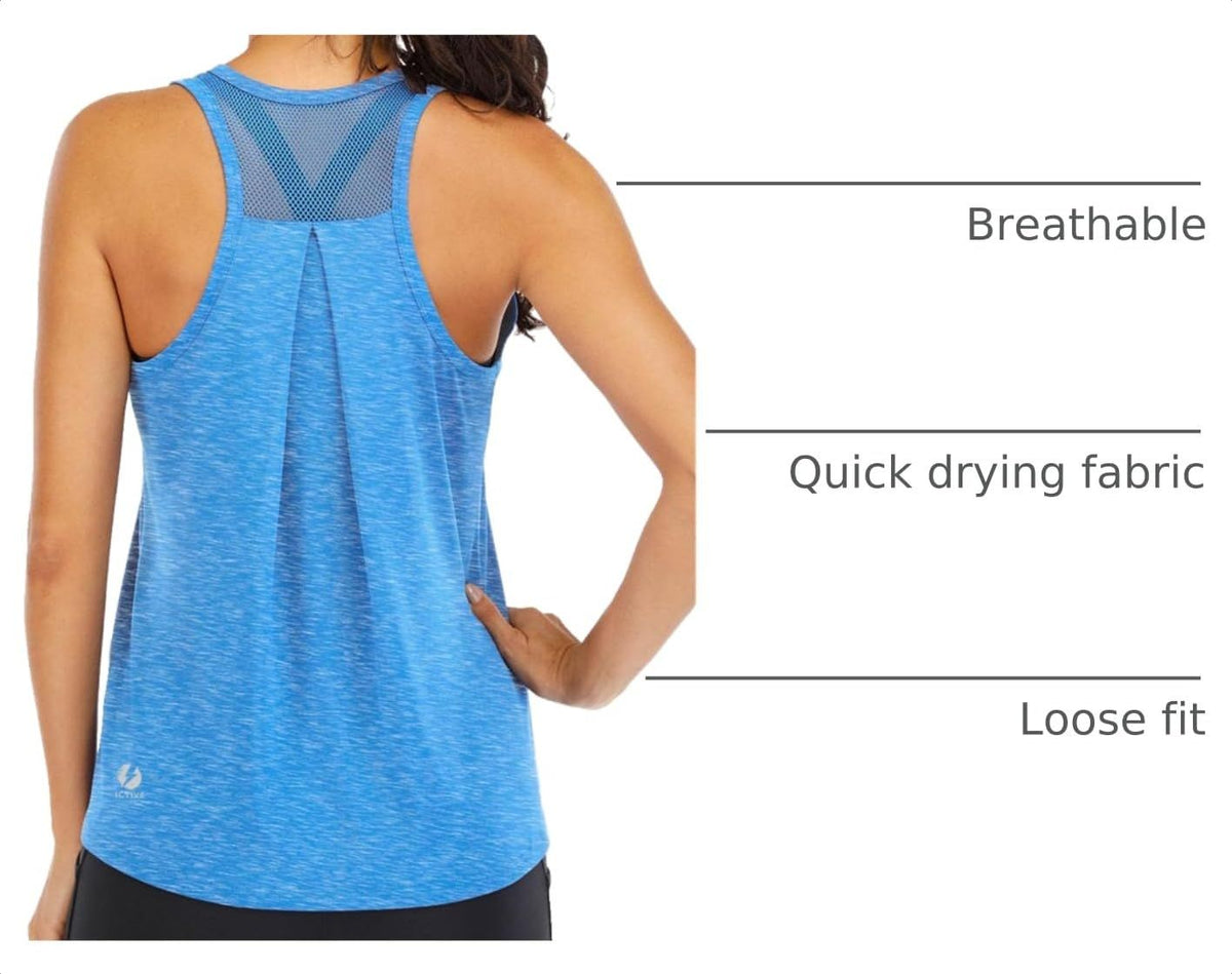 Women’s Loose-Fit Racerback Tank Top for Workout, Running, Gym, Yoga, and Casual Active Wear, M (Blue)