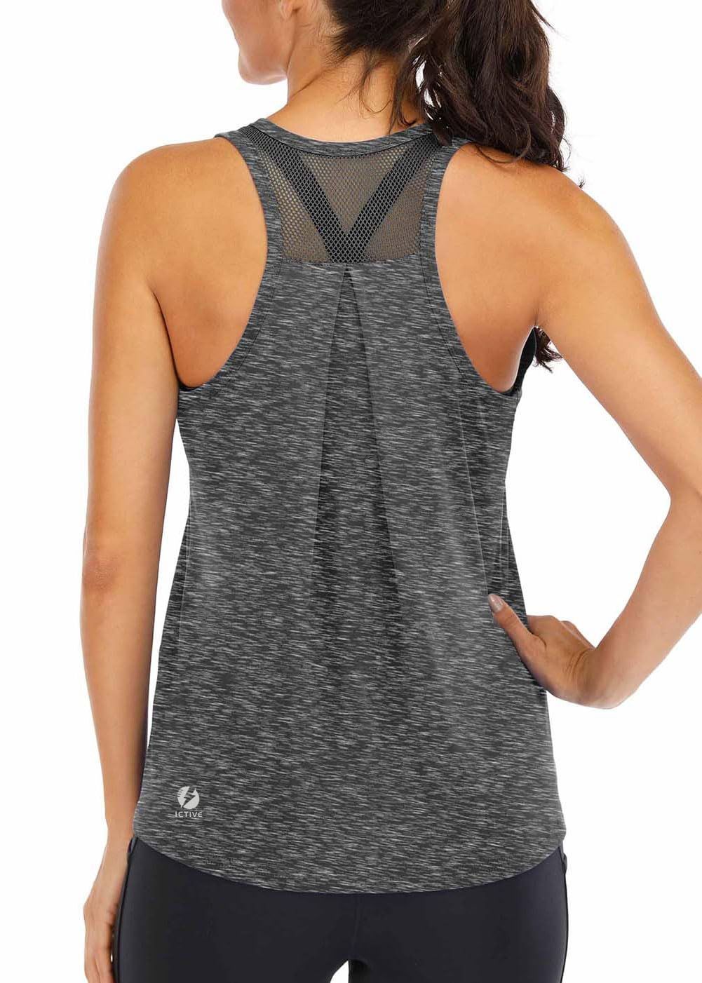 Women's Loose Racerback Tank Top – Ideal for Gym, Running, Yoga & All Fitness Activities, L (Dark Heather Gray)