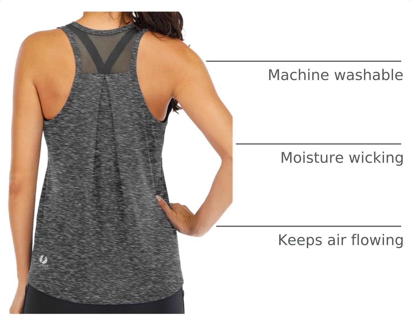 Women's Loose Racerback Tank Top – Ideal for Gym, Running, Yoga & All Fitness Activities, XXL (Dark Heather Gray)