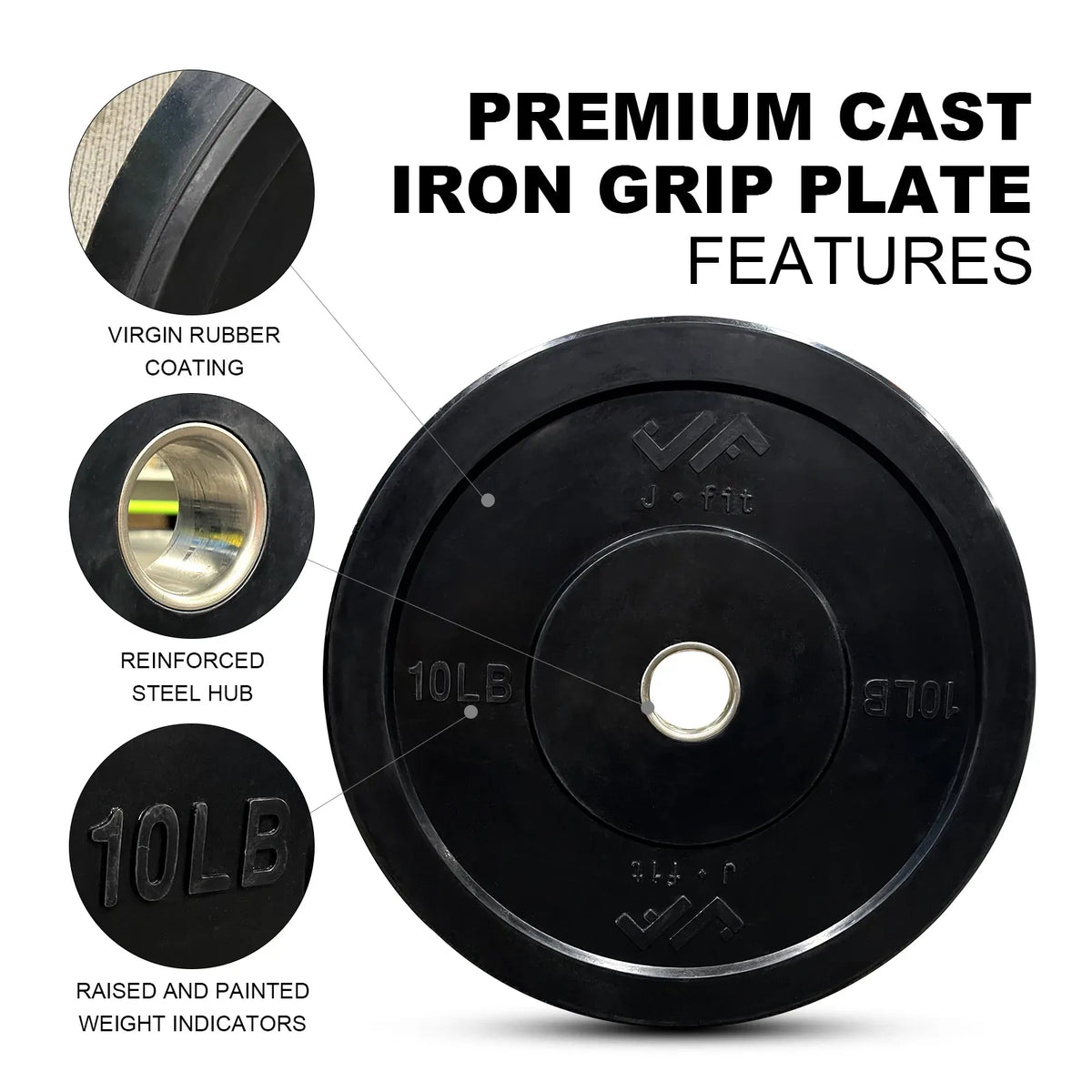 JFIT Black Olympic Bumper Plate 10LB 25LB 35LB 45LB — 35LB/16KG