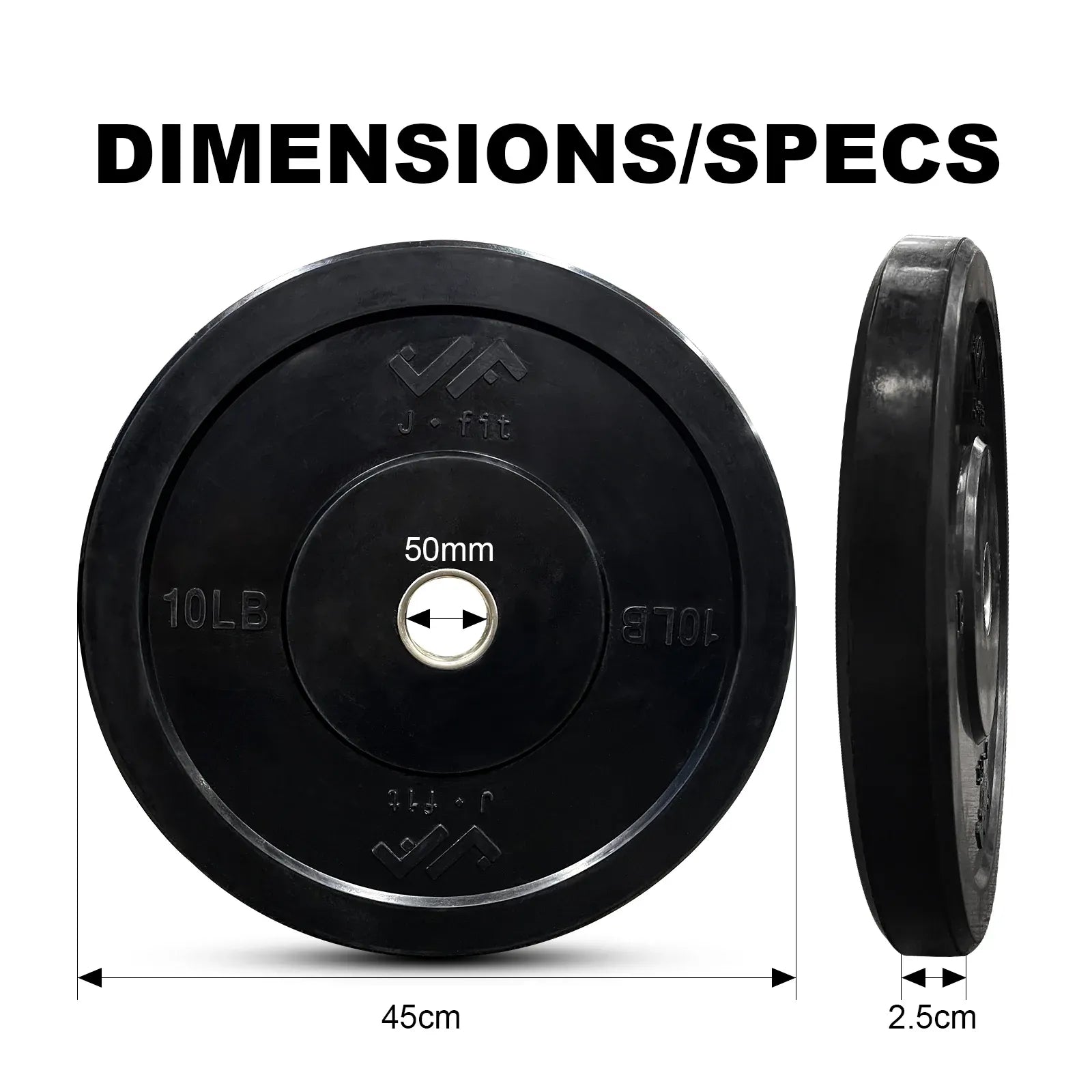 JFIT Black Olympic Bumper Plate 10LB 25LB 35LB 45LB — 45LB/20KG