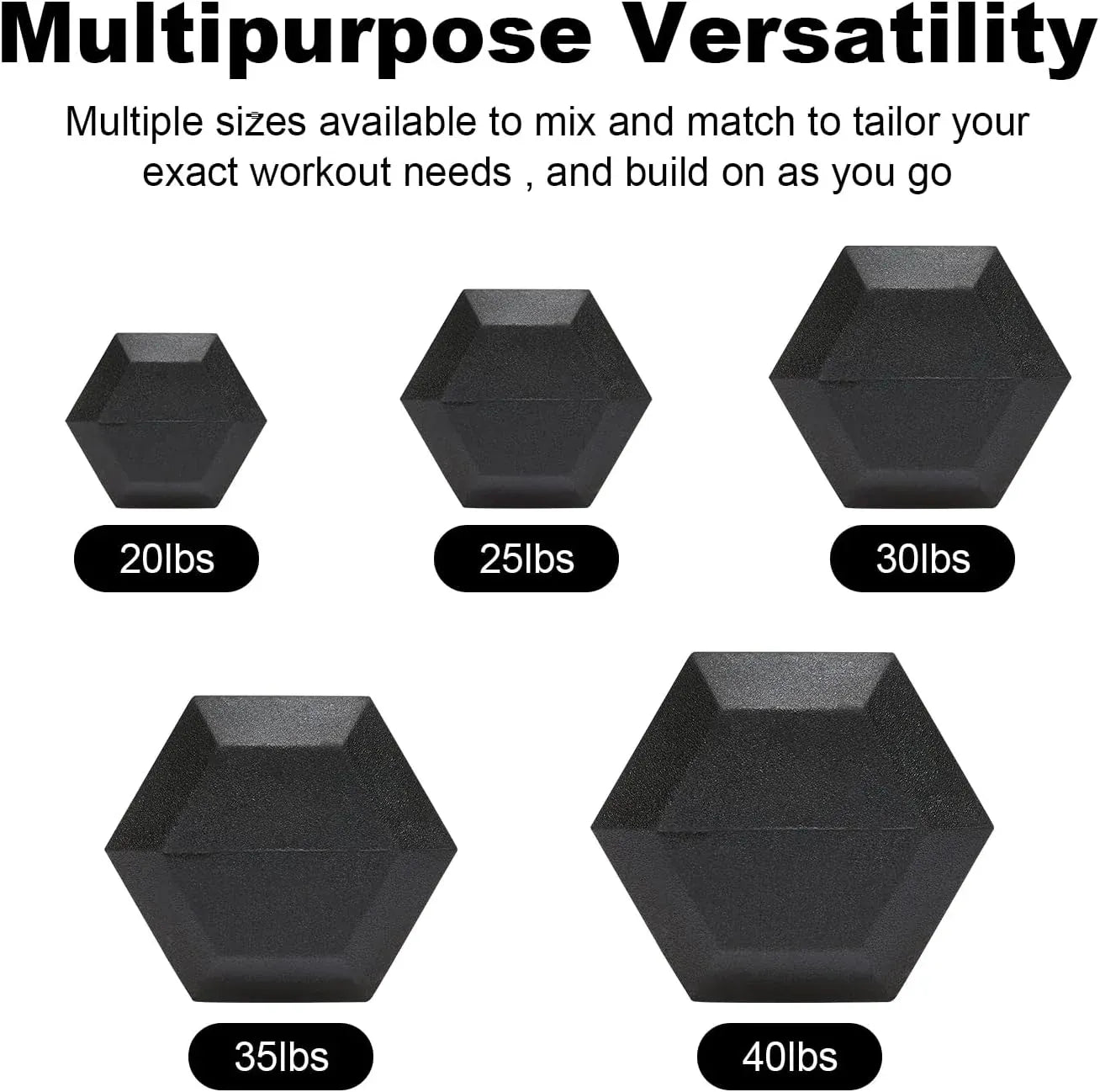 20lb to 45lb Rubber Coated Hex Dumbbells (sold in pairs) — Pair of 20LB / ~9kg